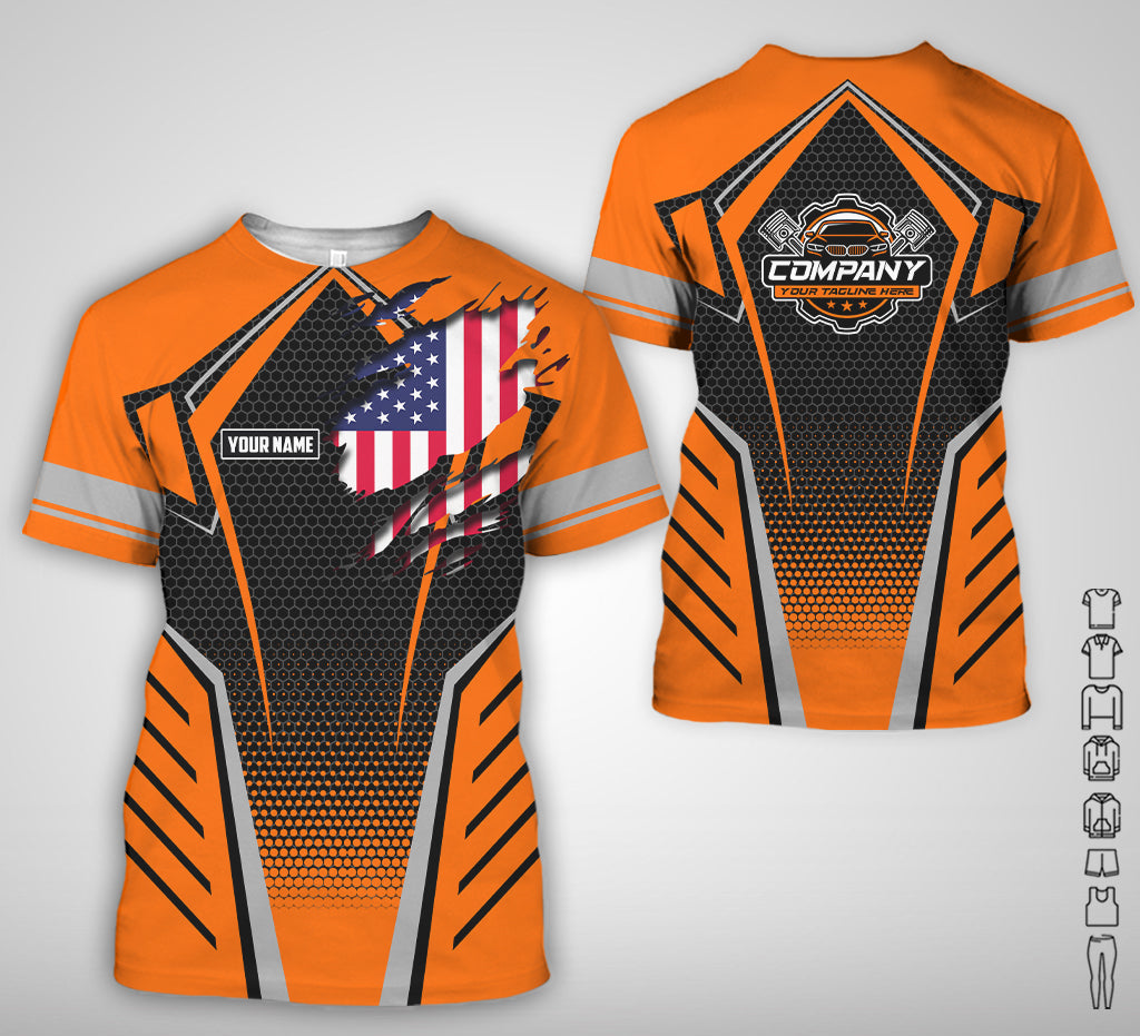 Blisscorners Custom Mechanic Shirt with Name, Orange Garage Uniform, Gift for Car Guys &amp; Technicians, Comfortable Daily Fit, Perfect Garage Apparel