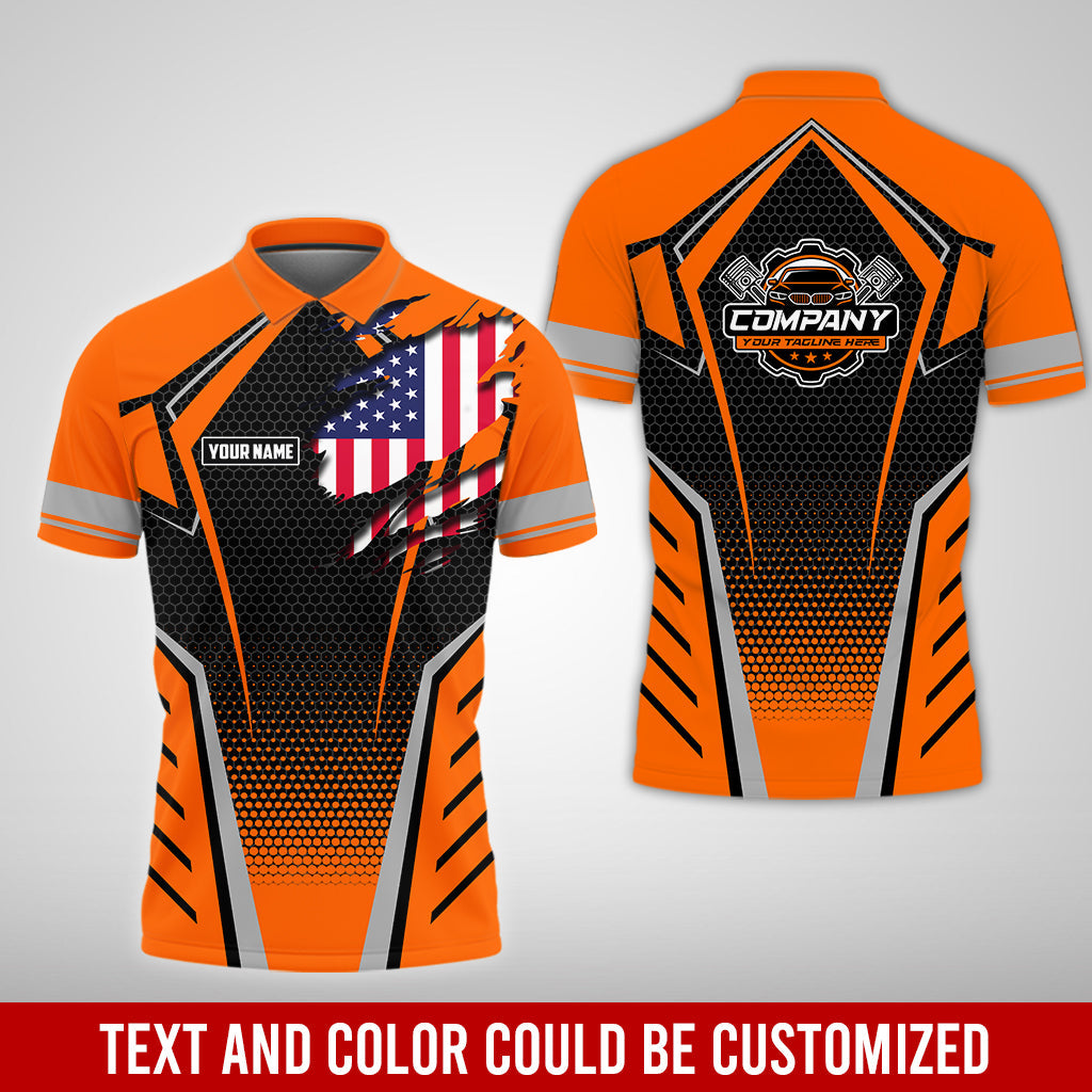 Blisscorners Custom Mechanic Shirt with Name, Orange Garage Uniform, Gift for Car Guys & Technicians, Comfortable Daily Fit, Perfect Garage Apparel