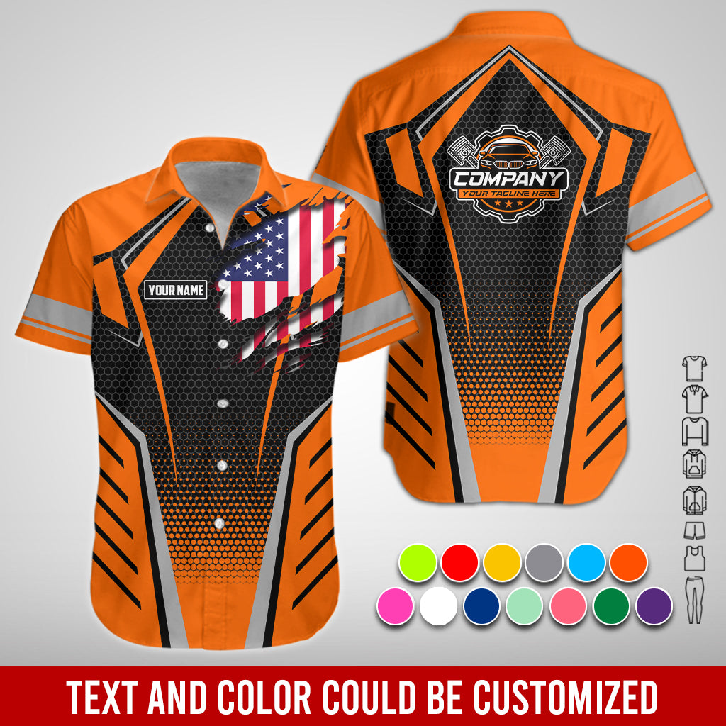 Blisscorners Custom Mechanic Shirt with Name, Orange Garage Uniform, Gift for Car Guys & Technicians, Comfortable Daily Fit, Perfect Garage Apparel