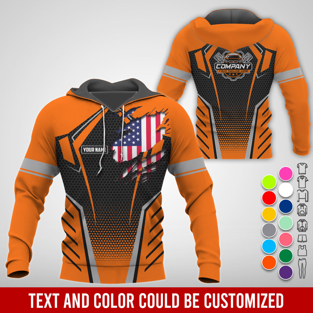 Blisscorners Custom Mechanic Shirt with Name, Orange Garage Uniform, Gift for Car Guys & Technicians, Comfortable Daily Fit, Perfect Garage Apparel