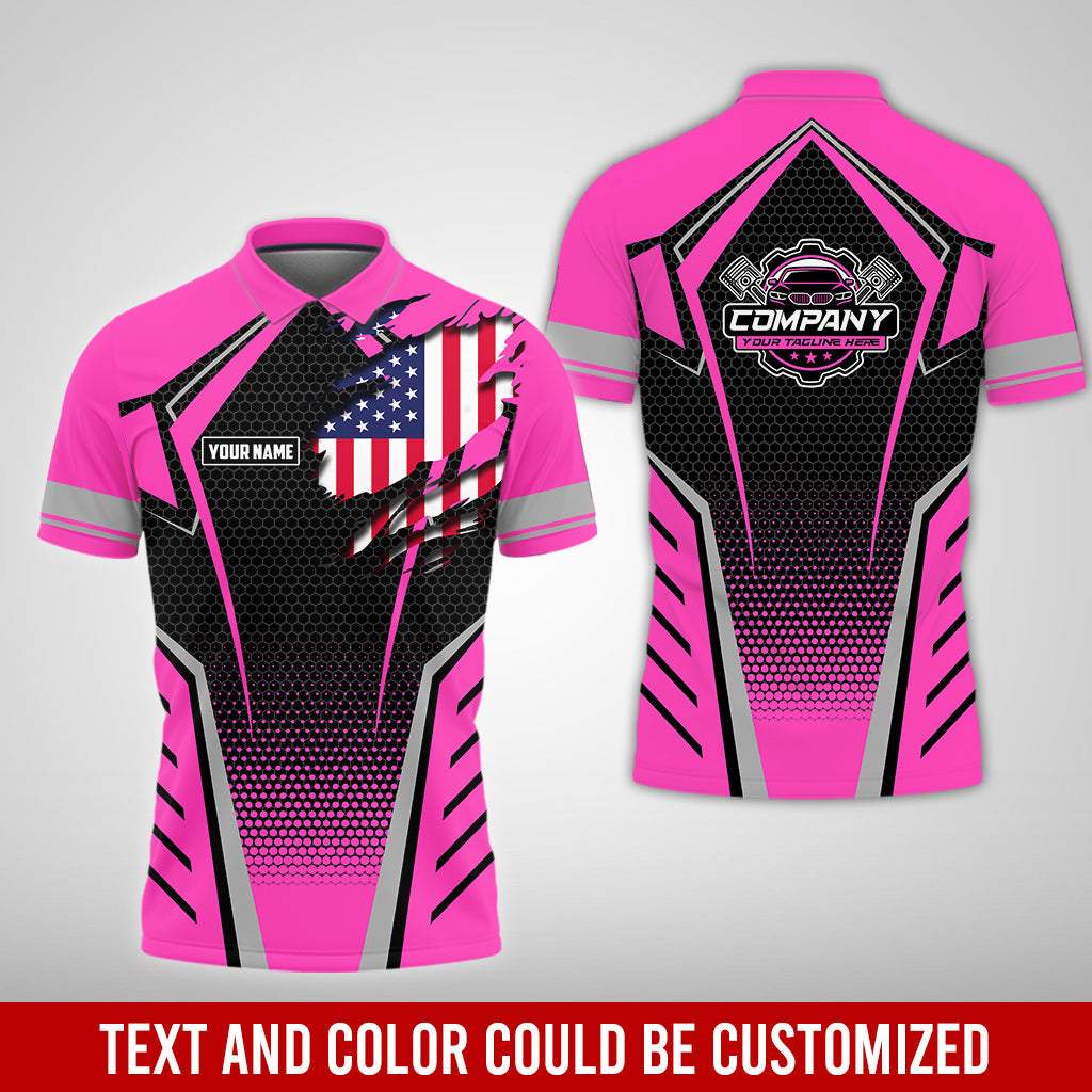 Blisscorners Custom Mechanic Shirt with Name, Pink Garage Uniform, Gift for Car Guys & Technicians, Comfortable Daily Fit, Perfect Garage Apparel