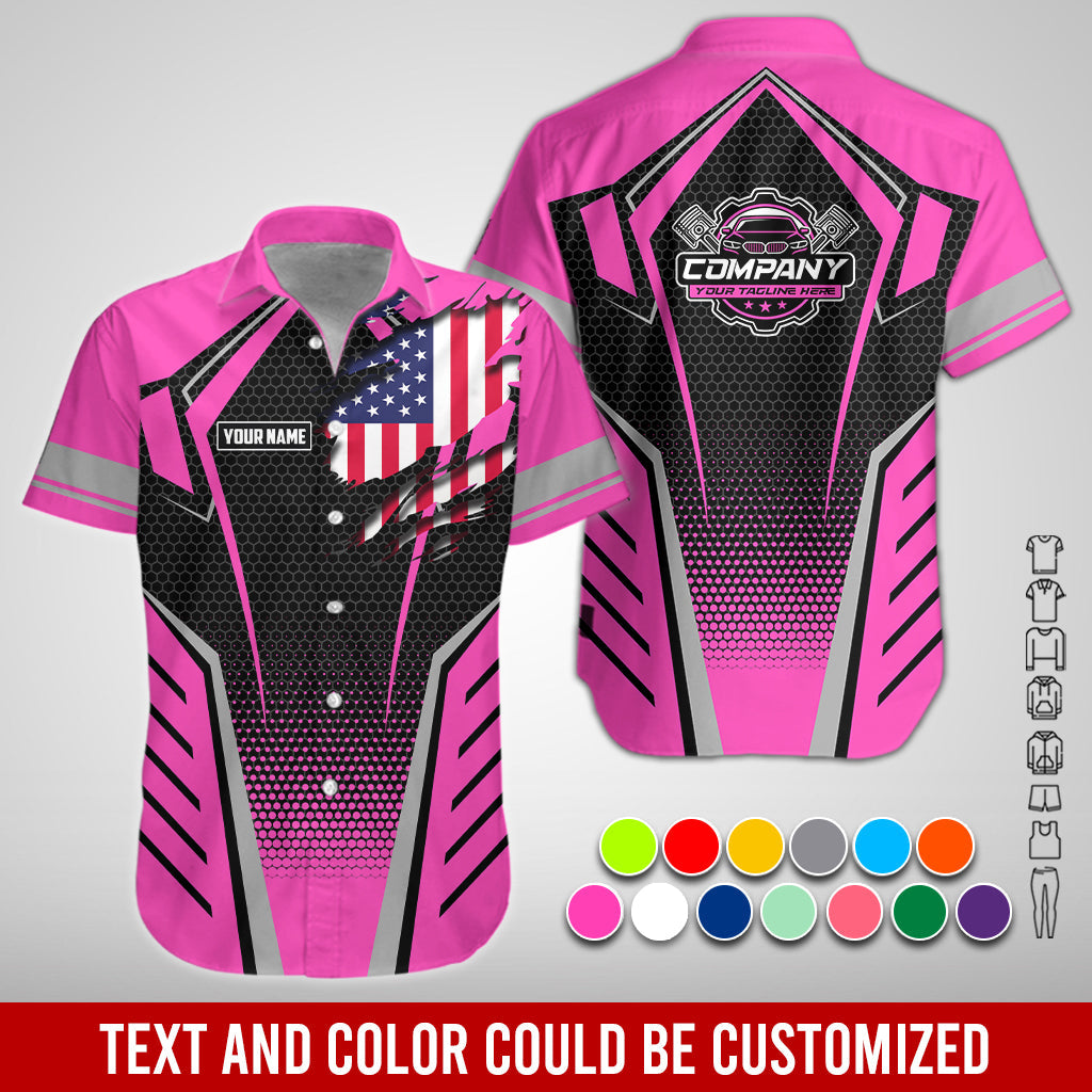 Blisscorners Custom Mechanic Shirt with Name, Pink Garage Uniform, Gift for Car Guys & Technicians, Comfortable Daily Fit, Perfect Garage Apparel