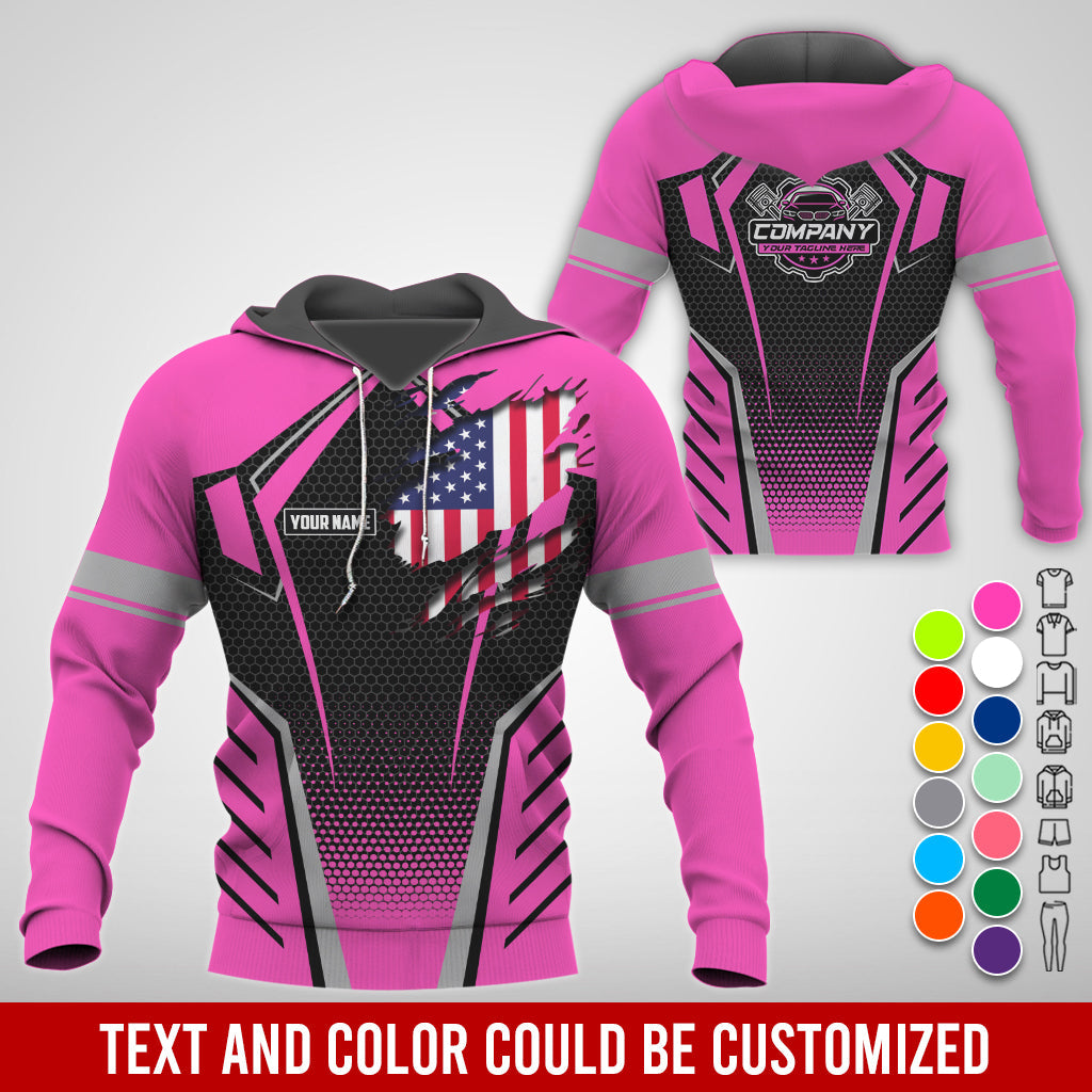 Blisscorners Custom Mechanic Shirt with Name, Pink Garage Uniform, Gift for Car Guys & Technicians, Comfortable Daily Fit, Perfect Garage Apparel