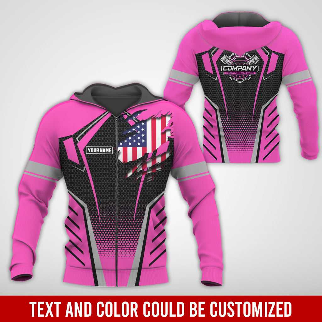 Blisscorners Custom Mechanic Shirt with Name, Pink Garage Uniform, Gift for Car Guys & Technicians, Comfortable Daily Fit, Perfect Garage Apparel