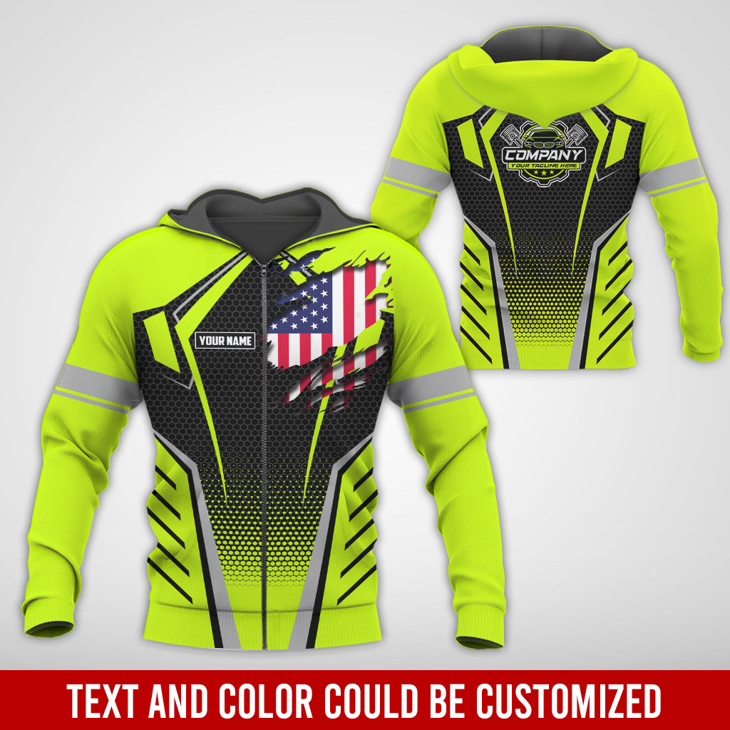 Blisscorners Custom Mechanic Shirt with Name, Yellow Green Garage Uniform, Gift for Car Guys & Technicians, Comfortable Daily Fit, Perfect Garage Apparel