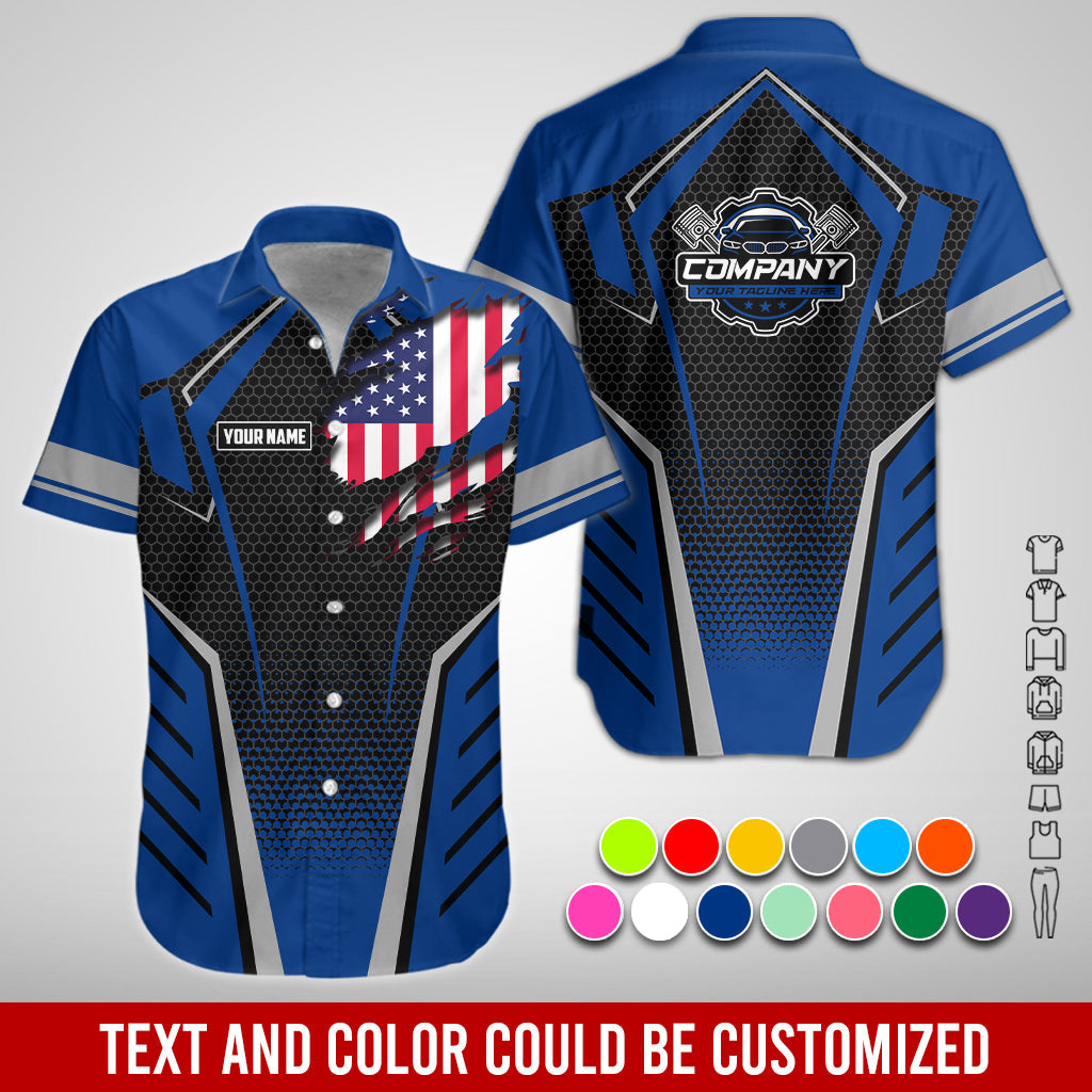 Blisscorners Custom Mechanic Shirt with Name, Navy Garage Uniform, Gift for Car Guys & Technicians, Comfortable Daily Fit, Perfect Garage Apparel