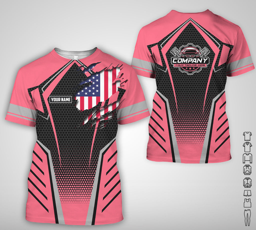 Blisscorners Custom Mechanic Shirt with Name, Neon Pink Garage Uniform, Gift for Car Guys & Technicians, Comfortable Daily Fit, Perfect Garage Apparel
