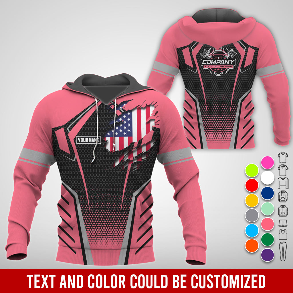 Blisscorners Custom Mechanic Shirt with Name, Neon Pink Garage Uniform, Gift for Car Guys & Technicians, Comfortable Daily Fit, Perfect Garage Apparel