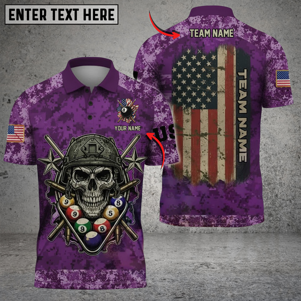 Blisscorners Billiard Skull US FLag Multicolor Customized Name, Team Name 3D Shirts