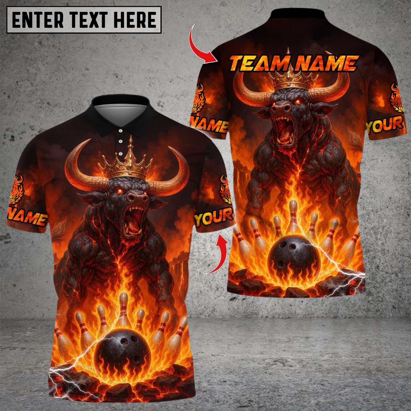 Blisscorners Bowling Flame King Bull Multicolor Customized Name Team Name 3D Shirts  6