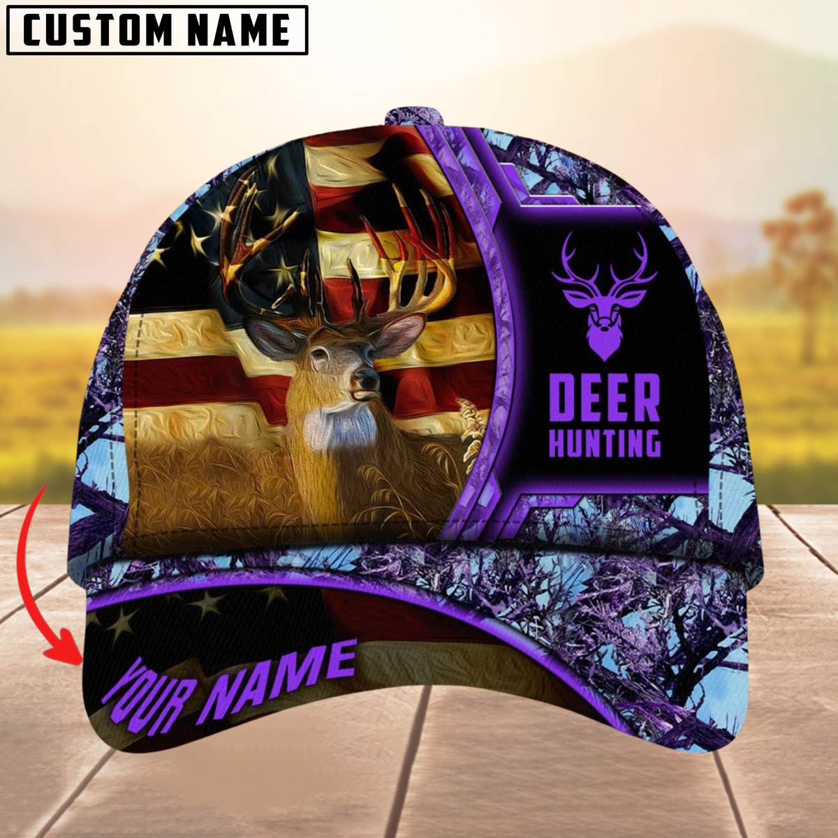 Blisscorners Premium Unique The Best Flag Deer Hunting Camouflage Pattern Multicolor Personalized Name 3D Cap