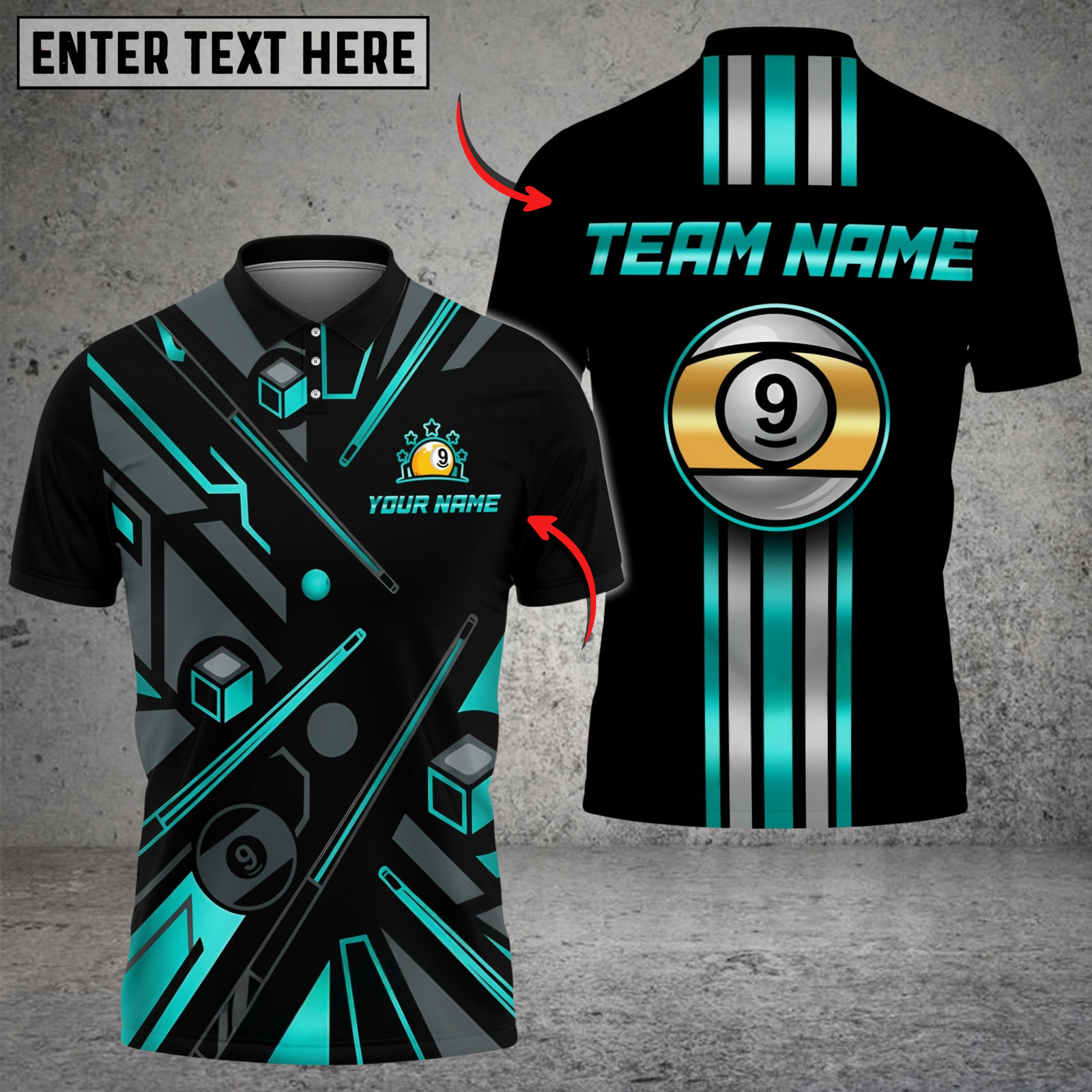 Blisscorners Billiards Gold 9 Ball Elite Customized Name, Team Name 3D Shirt (6 Colors)