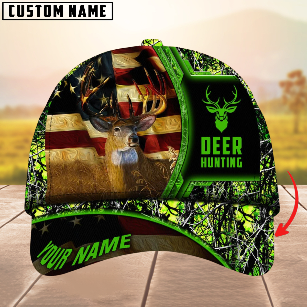 Blisscorners Premium Unique The Best Flag Deer Hunting Camouflage Pattern Multicolor Personalized Name 3D Cap