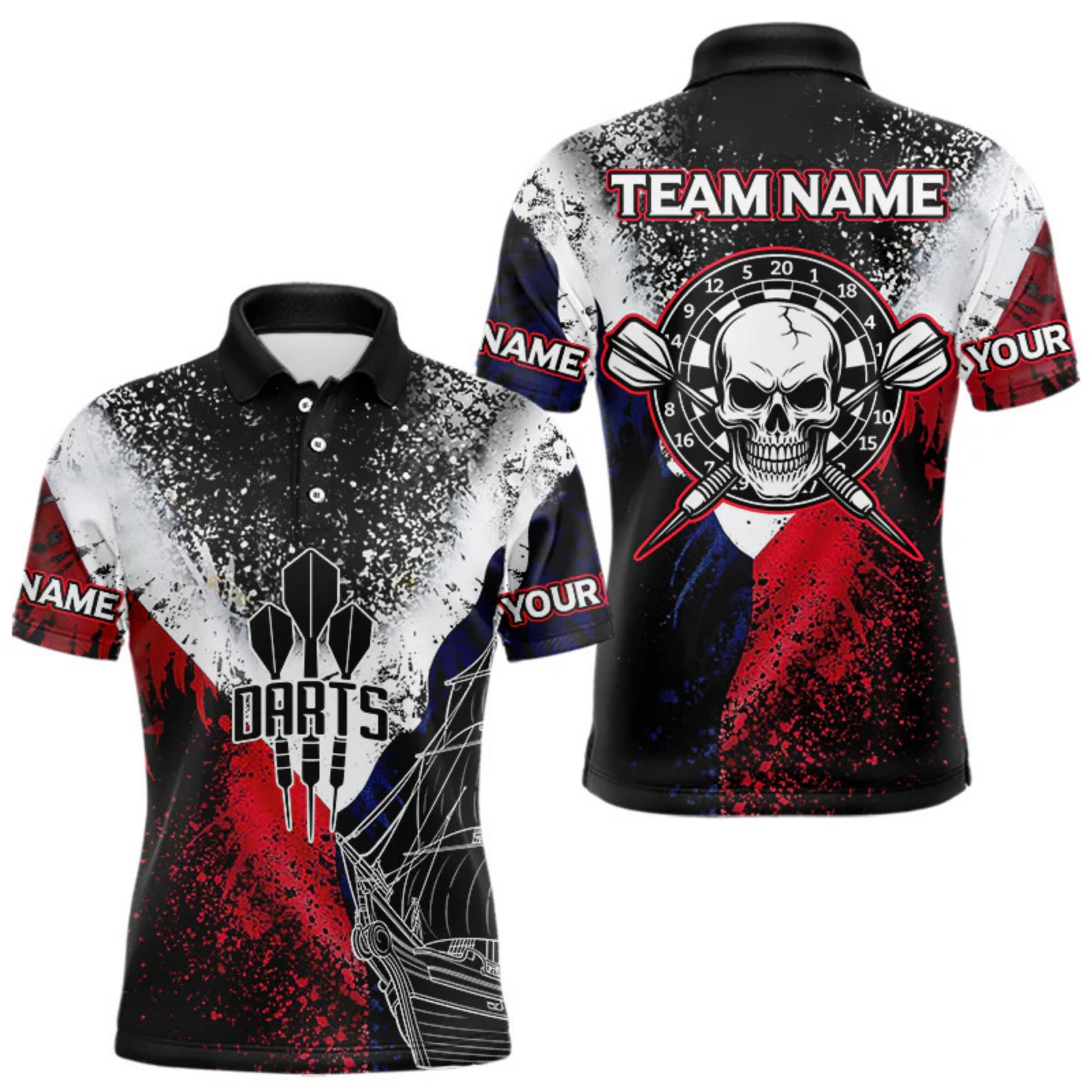 Blisscorners Black Boat Custom Skull Darts Arrow Colorful Dart Shirts For Men, Dart Jerseys LM054