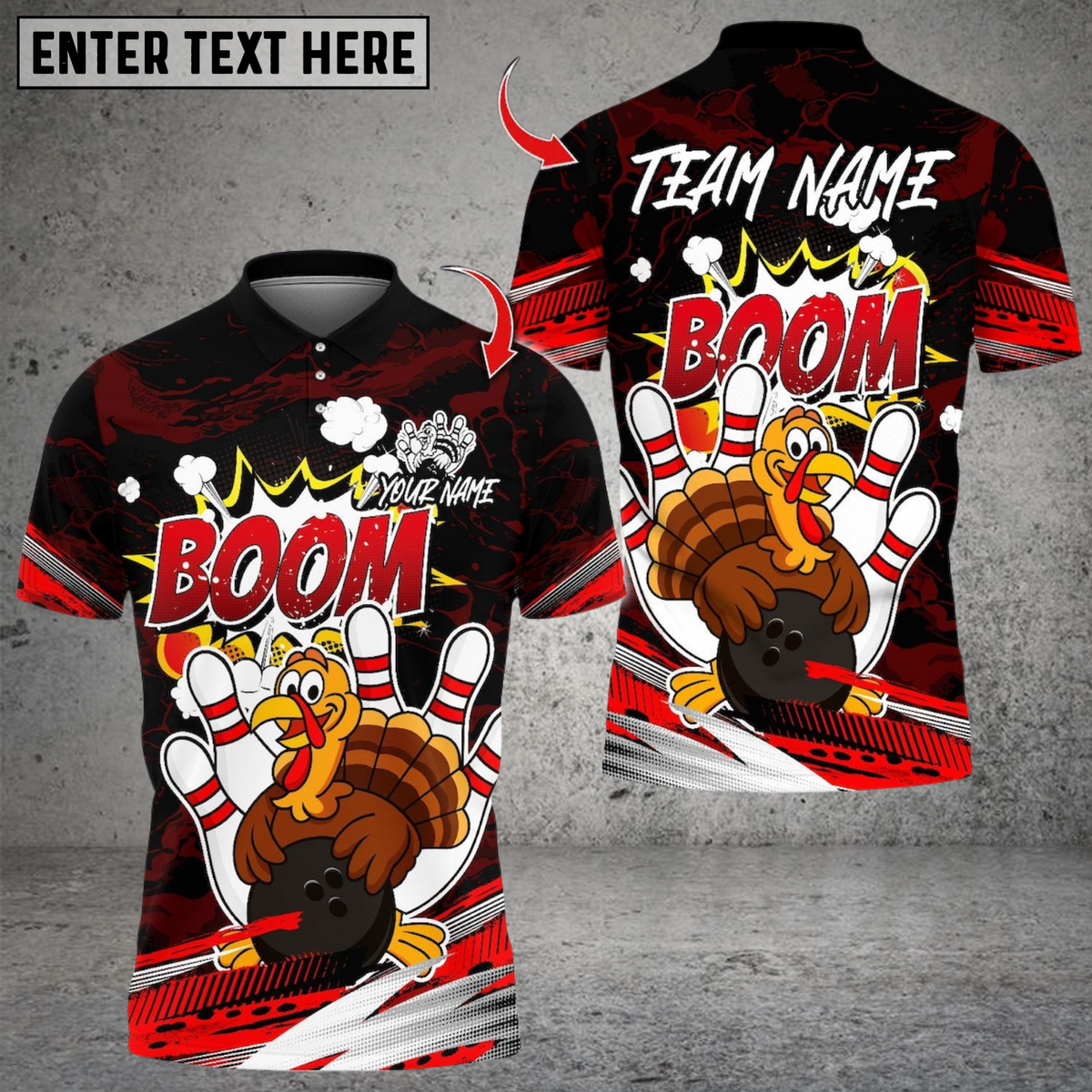 Blisscorners Bowling Turkey Cartoon Bowling Boom Multicolor Customized Name Team Name 3D Shirts