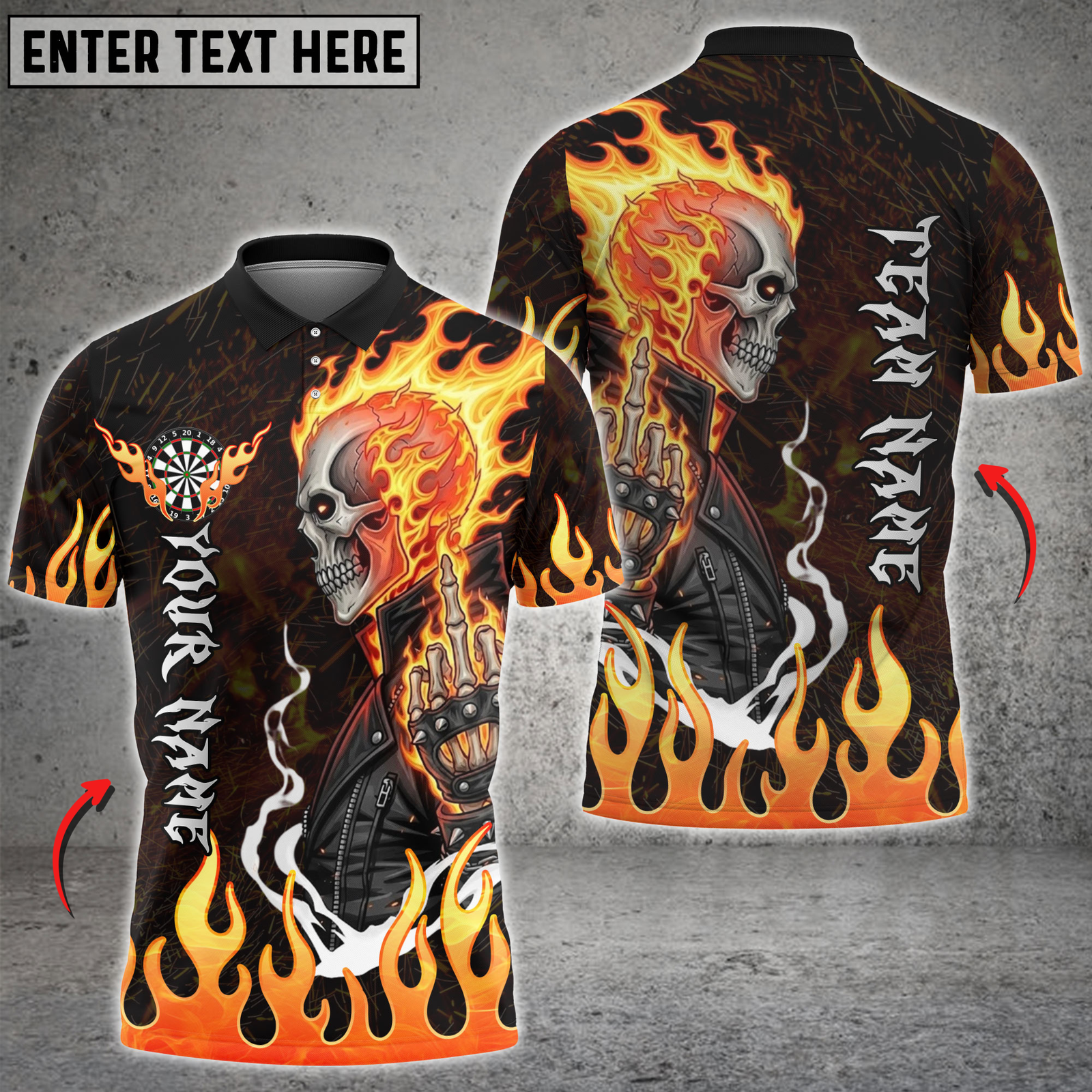 Blisscorners Darts Flaming Skull Middle Finger Personalized Name 3D Unisex Shirt