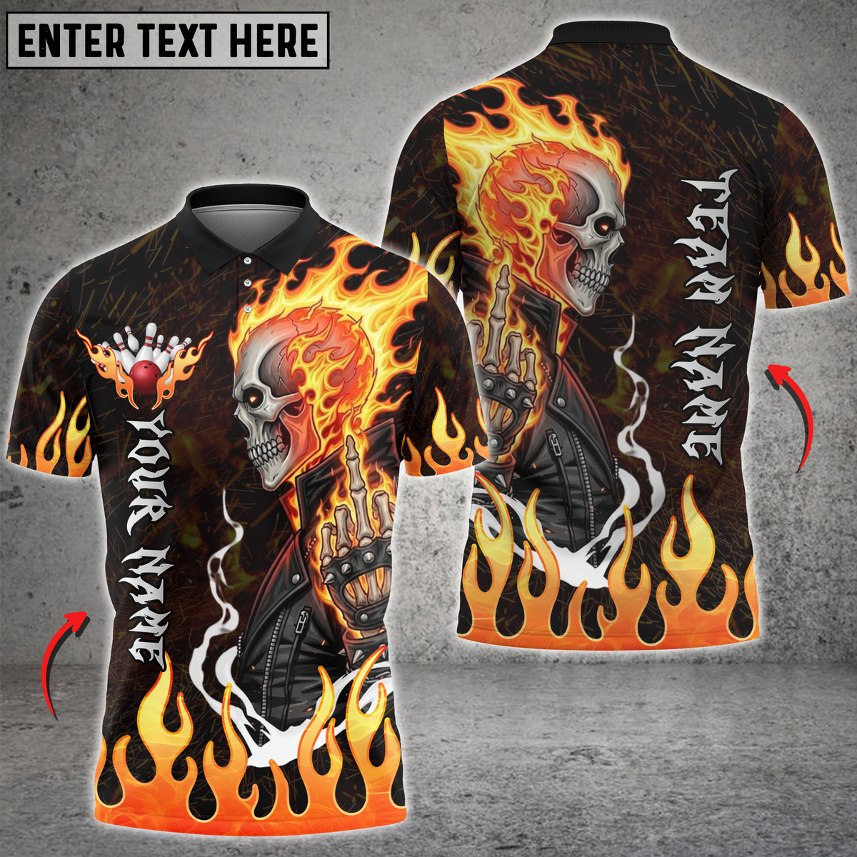Blisscorners Bowling Flaming Skull Middle Finger Personalized Name 3D Unisex Shirt