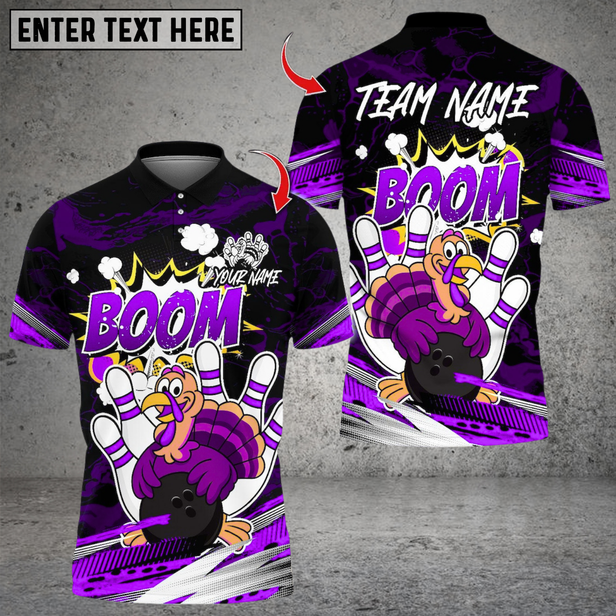 Blisscorners Bowling Turkey Cartoon Bowling Boom Multicolor Customized Name Team Name 3D Shirts