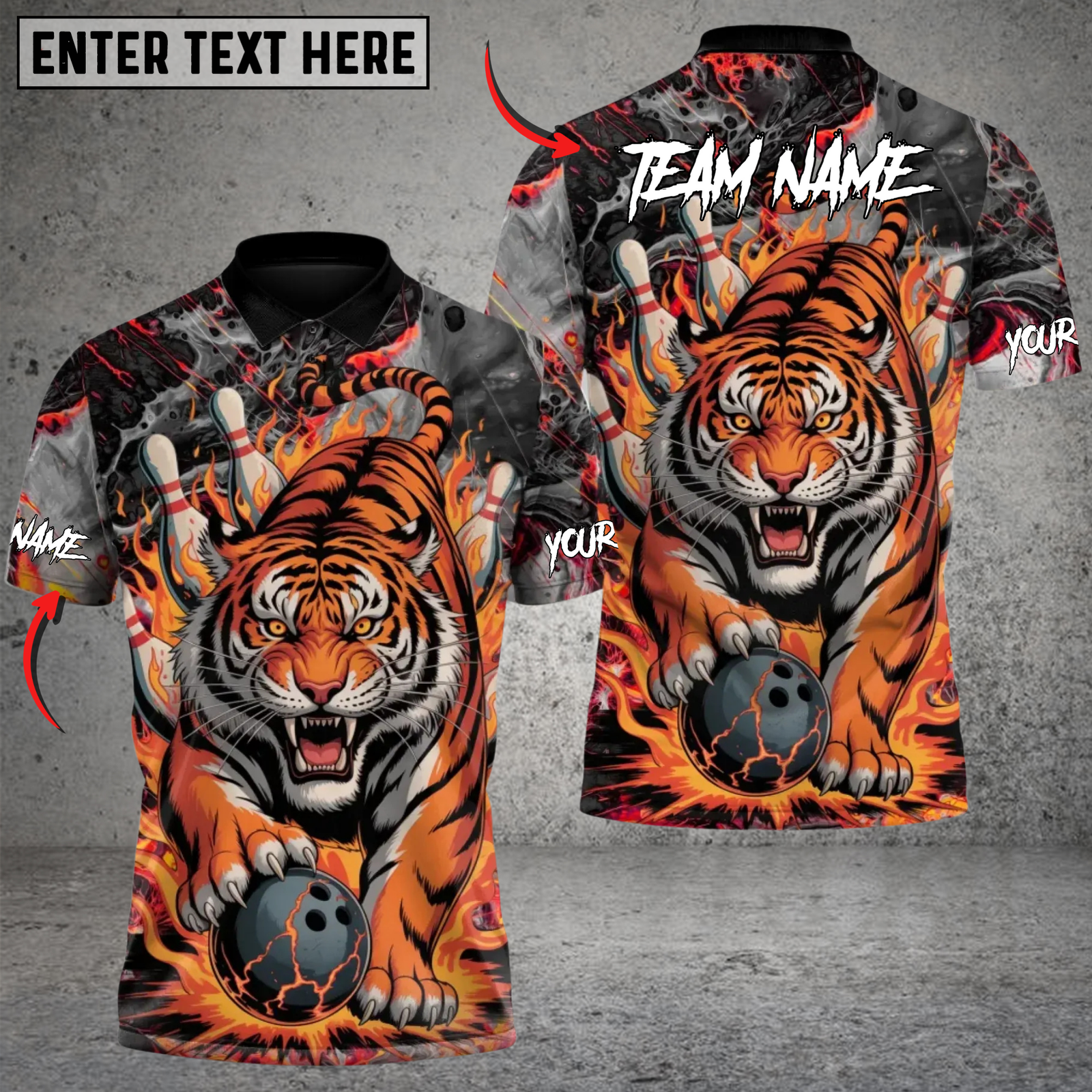 Blisscorners Bowling Blaze Tiger Multicolor Customized Name, Team Name 3D Shirts