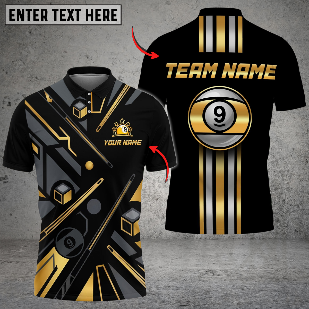 Blisscorners Billiards Gold 9 Ball Elite Customized Name, Team Name 3D Shirt (6 Colors)
