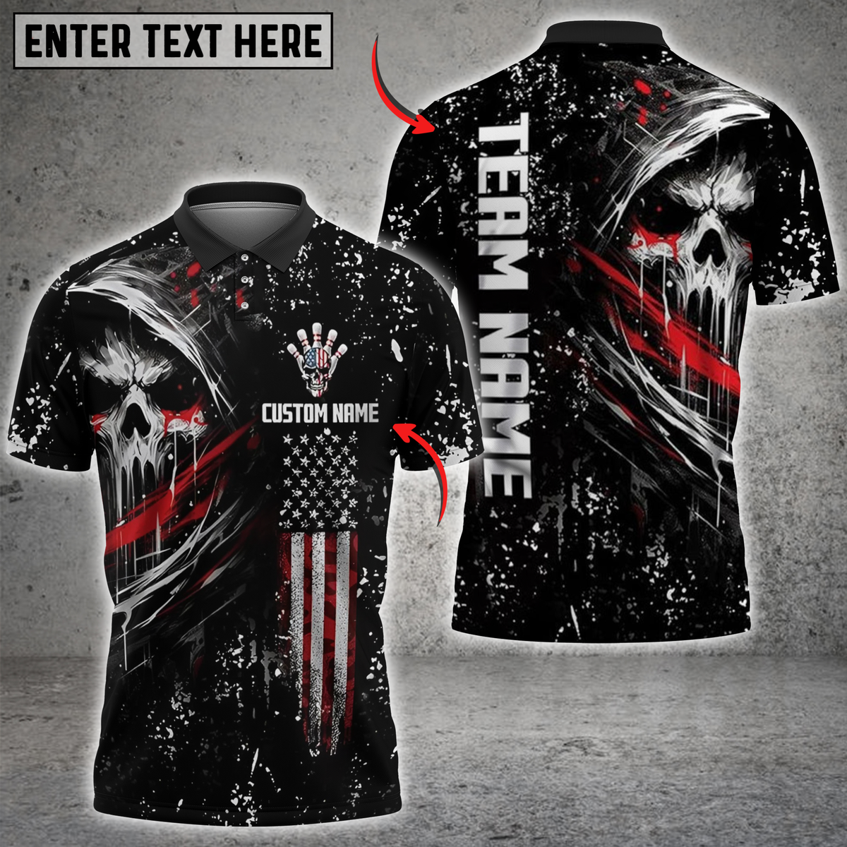 Blisscorners Bowling Grim Skull with American Flag Personalized Name 3D Unisex Shirt