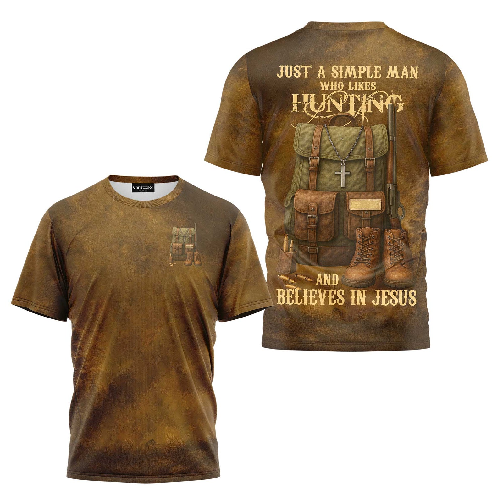 Blisscorners Just A Simple Man Who Likes Hunting And Believes In Jesus, Personalized Hunting 3D Shirt