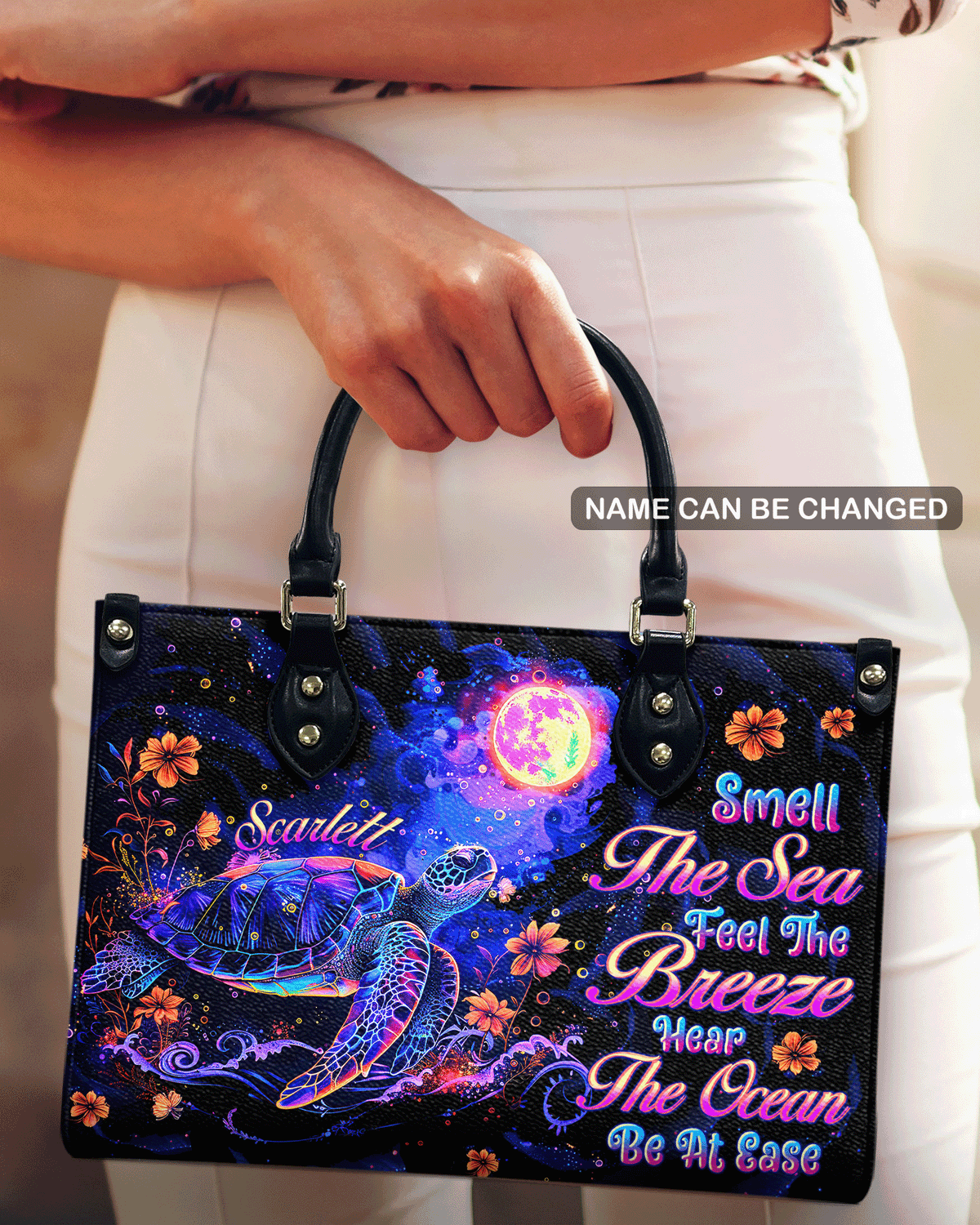 BLISSCORNERS SMELL THE SEA FEEL THE BREEZE TURTLE LEATHER HANDBAG
