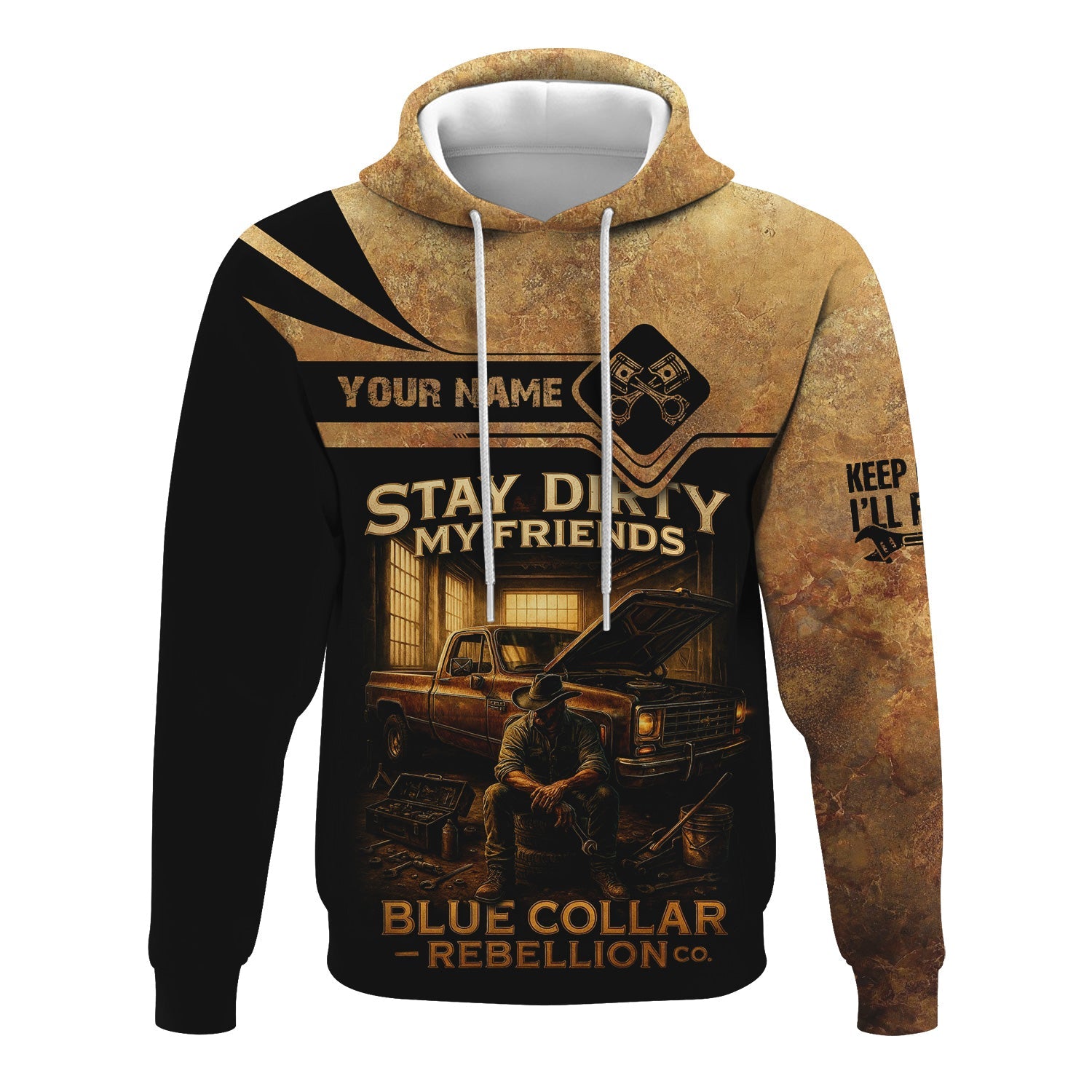 Blisscorners Customizable Name Mechanic Shirt, Stay Dirty My Friends Shirt, Blue Collar Rebellion, Mechanic & Worker Shirt for Men, Unique Gift for Truck Lovers