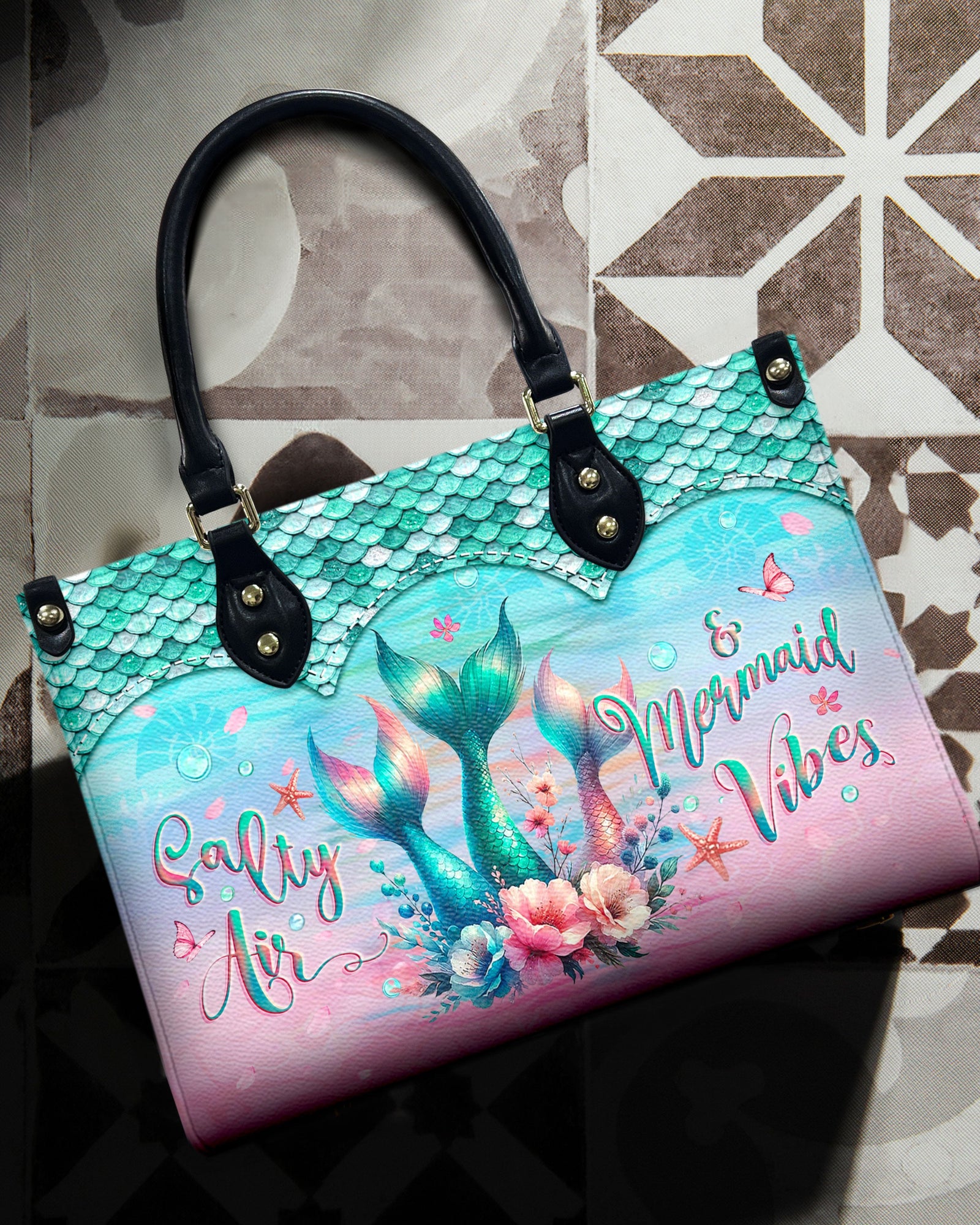 BLISSCORNERS SALTY AIR AND MERMAID VIBES LEATHER HANDBAG