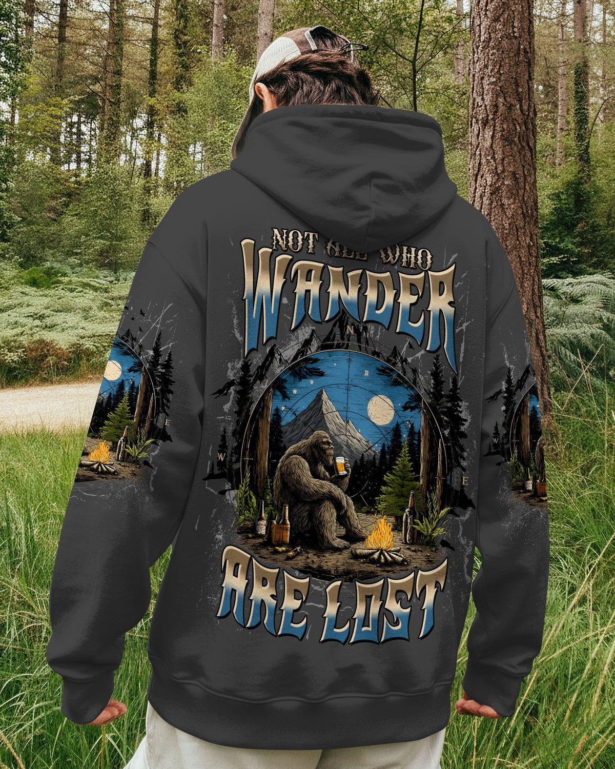 BLISSCORNERS NOT ALL WHO WANDER ARE LOST BIGFOOT COMPASS ALL OVER PRINT