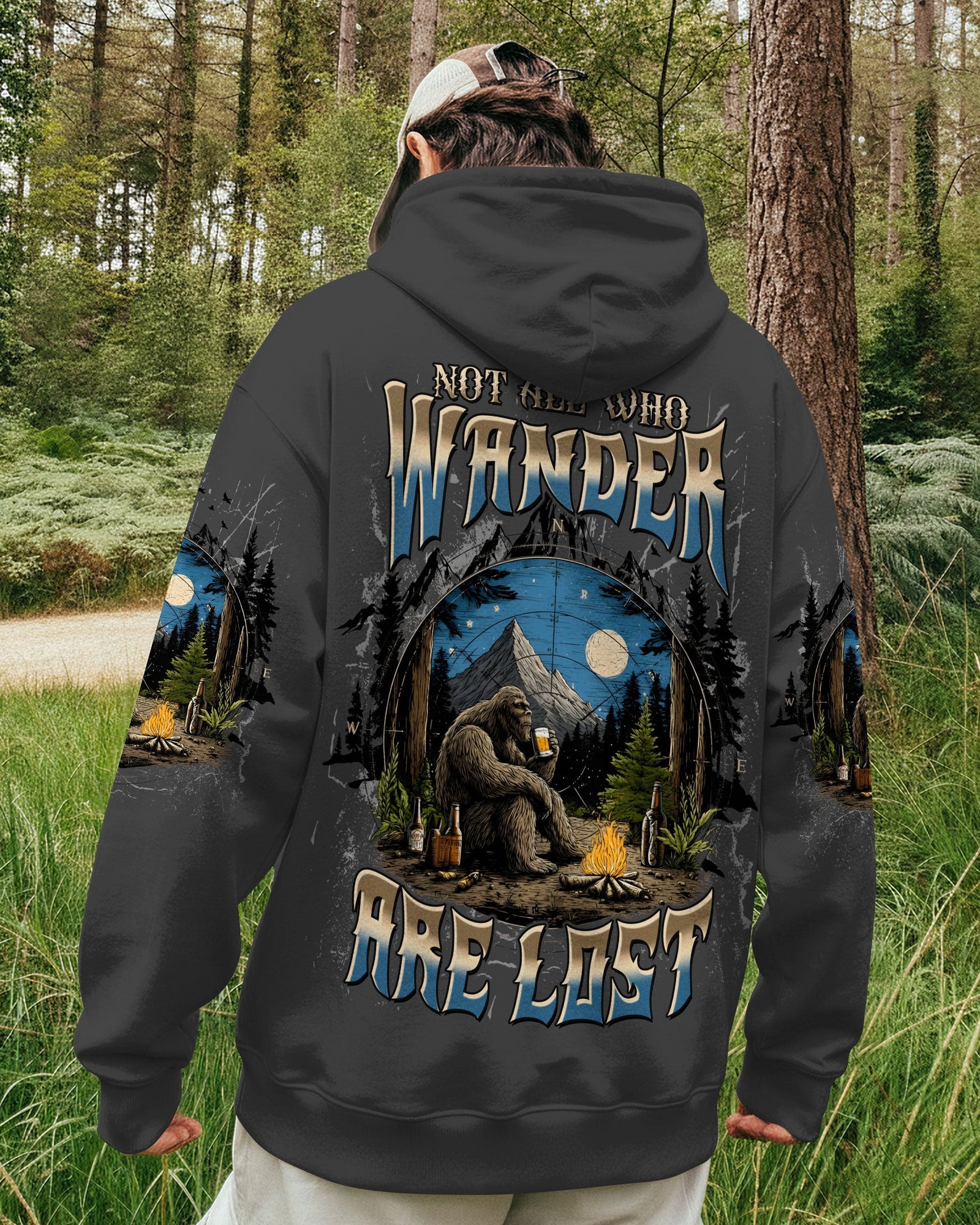 BLISSCORNERS NOT ALL WHO WANDER ARE LOST BIGFOOT COMPASS ALL OVER PRINT
