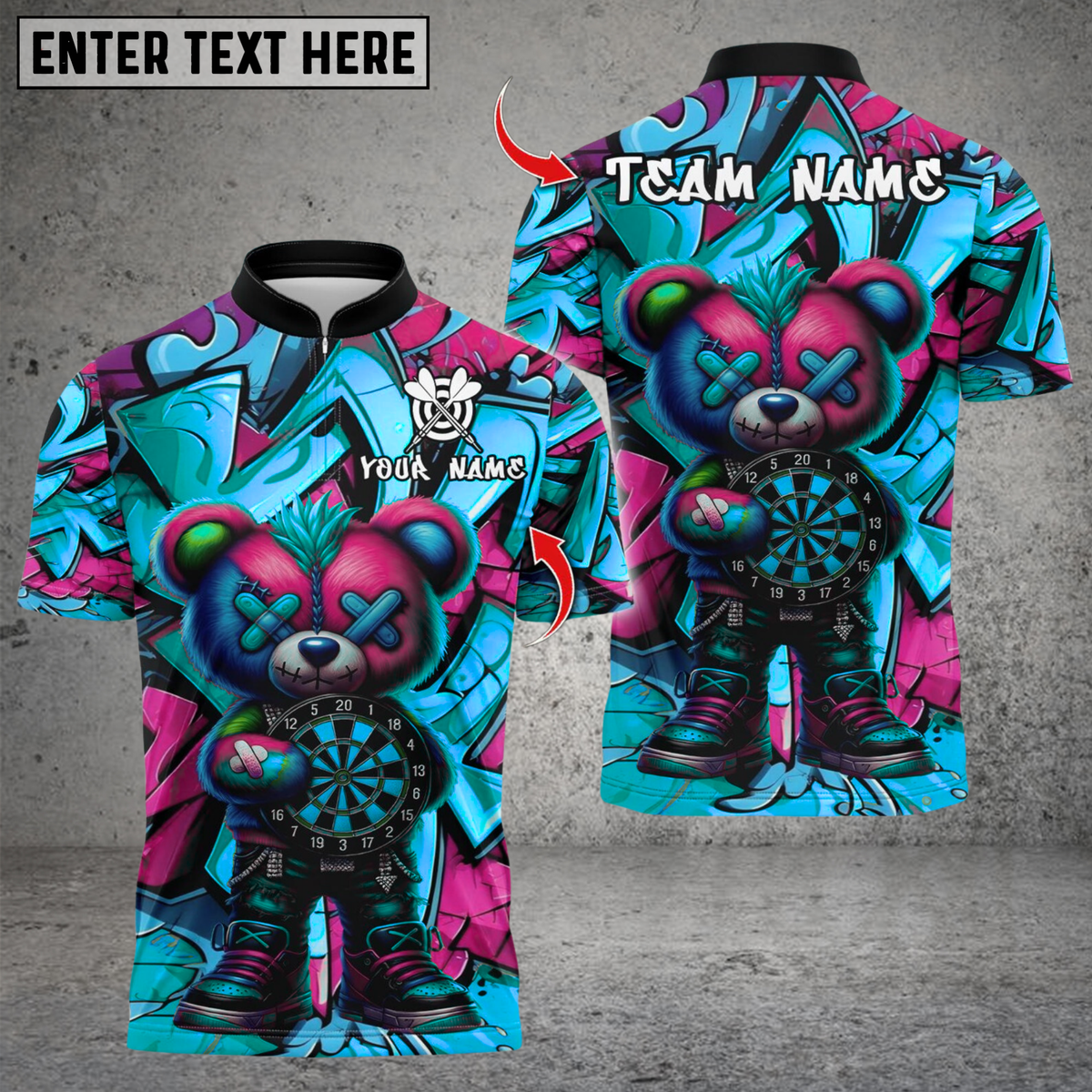 Blisscorners Darts Graffiti Halloween Bear With Dartboard Multicolor Customized Name, Team Name 3D Shirts