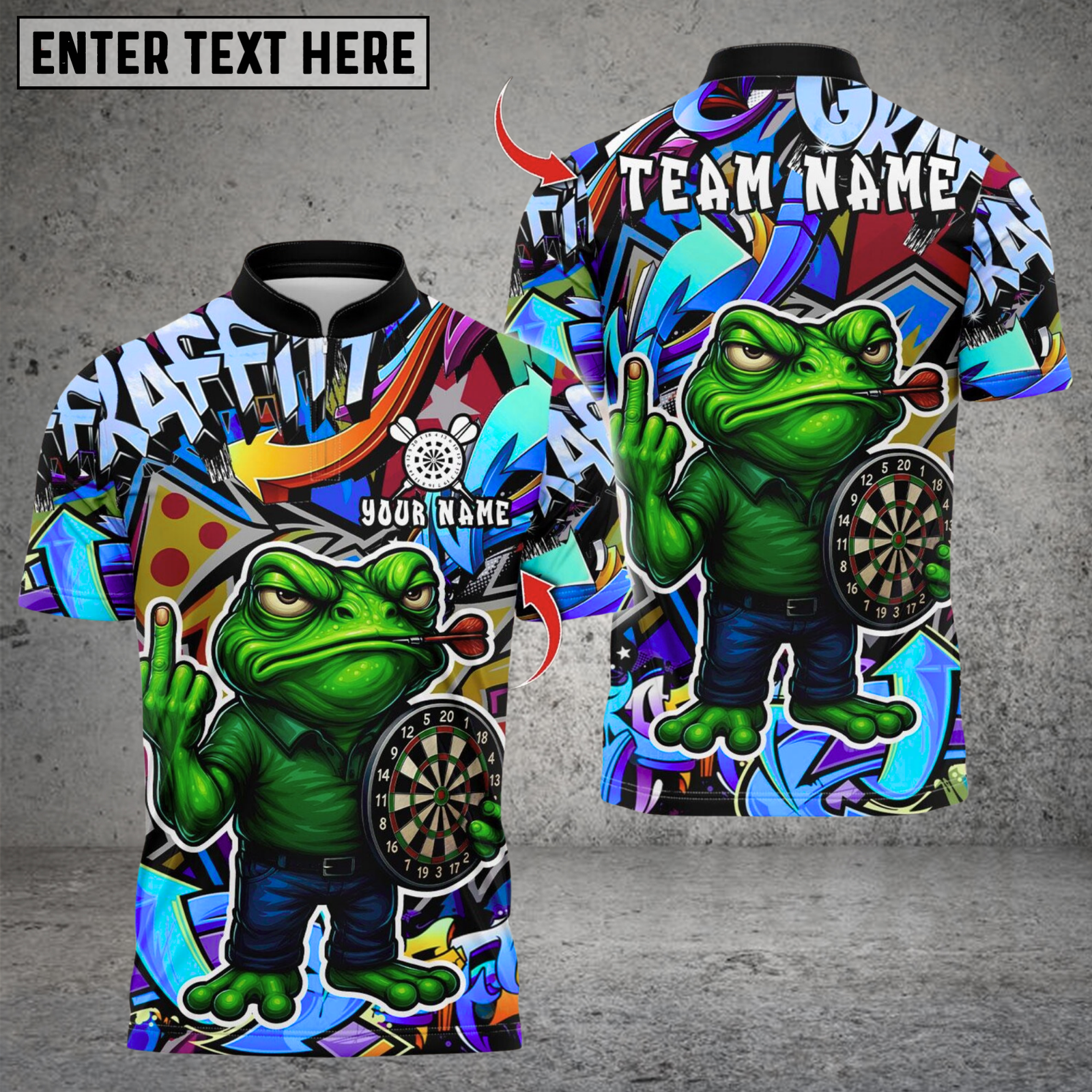Blisscorners Darts Cartoon Offended Frog Dartboard Multicolor Customized Name, Team Name 3D Shirts