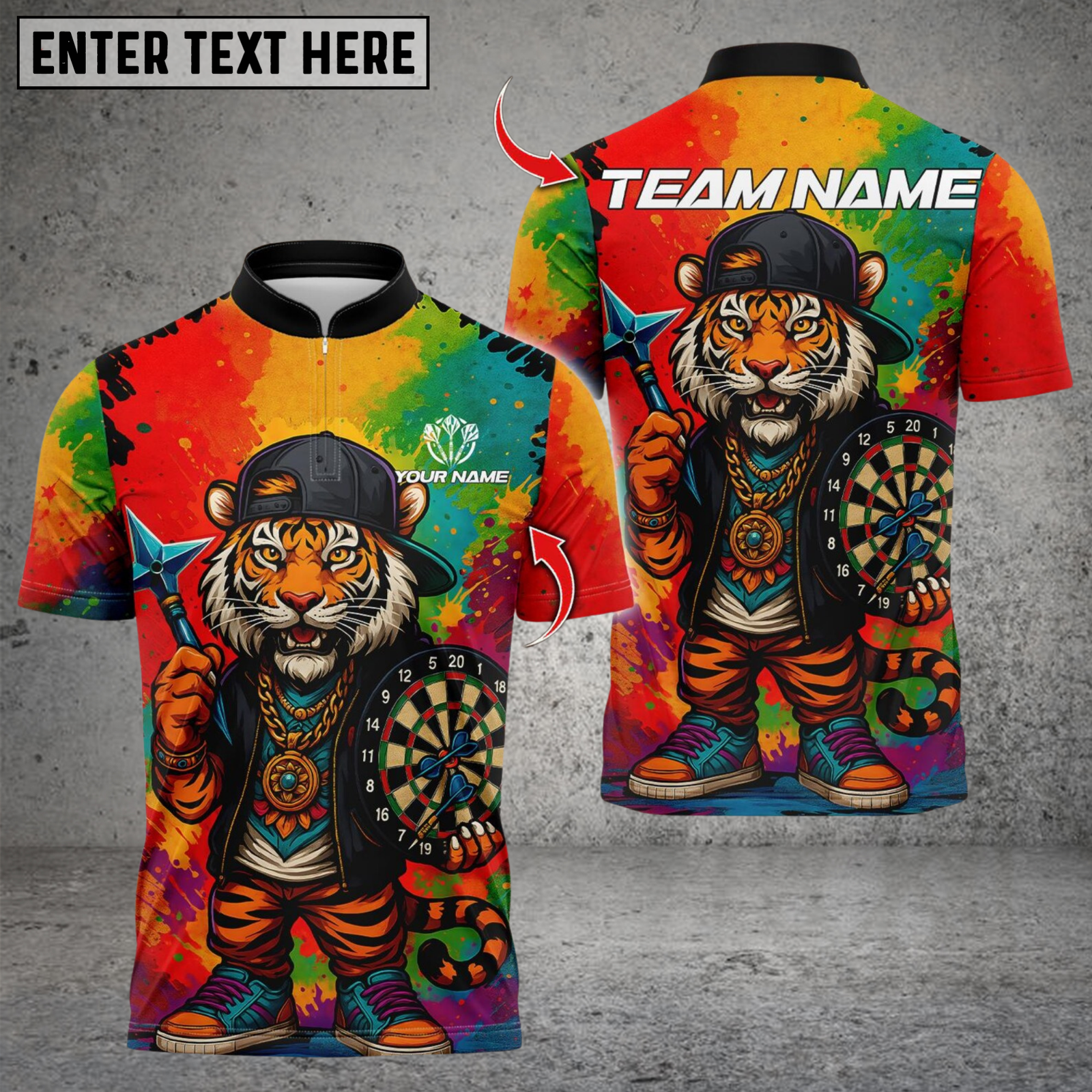 Blisscorners Darts Hiphop Tiger With Dartboard Personalized Name 3D Unisex Shirt