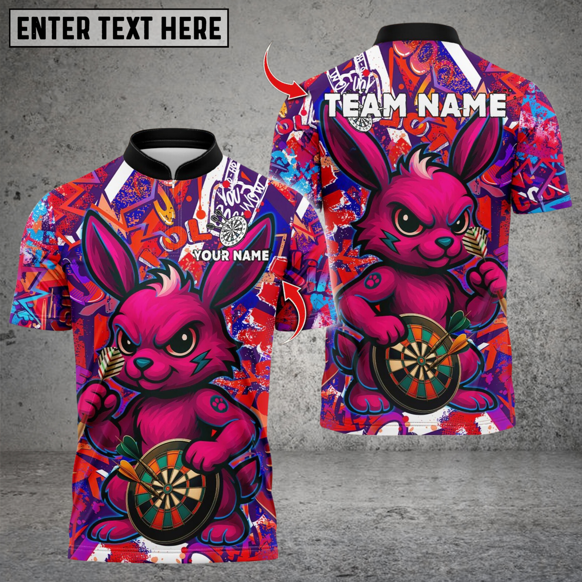 Blisscorners Darts Cool Bunny With Dartboard Multicolor Customized Name, Team Name 3D Shirts