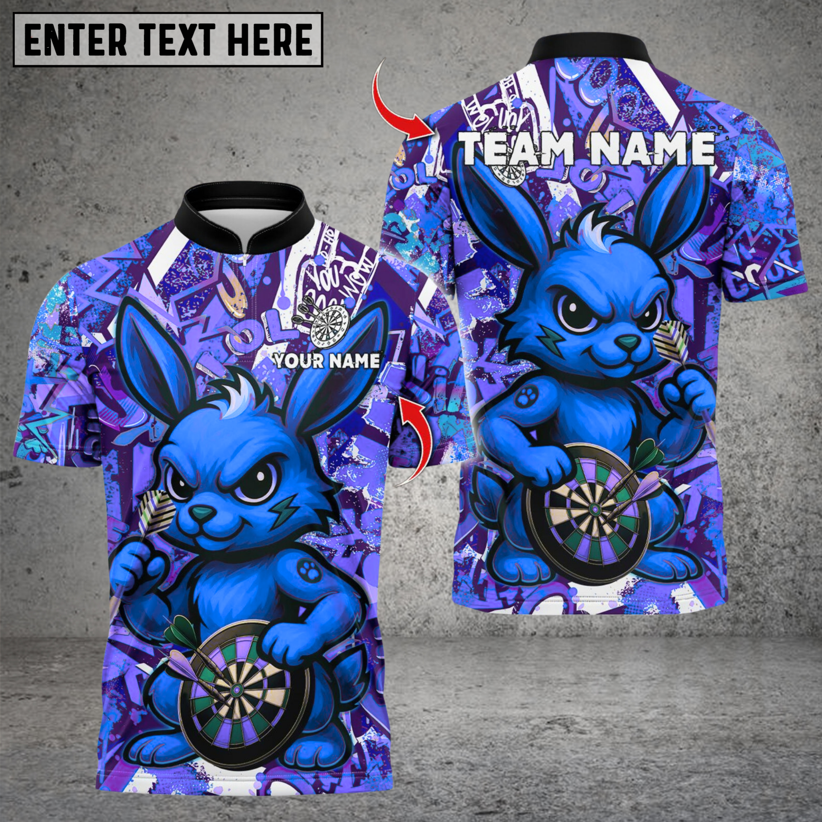 Blisscorners Darts Cool Bunny With Dartboard Multicolor Customized Name, Team Name 3D Shirts
