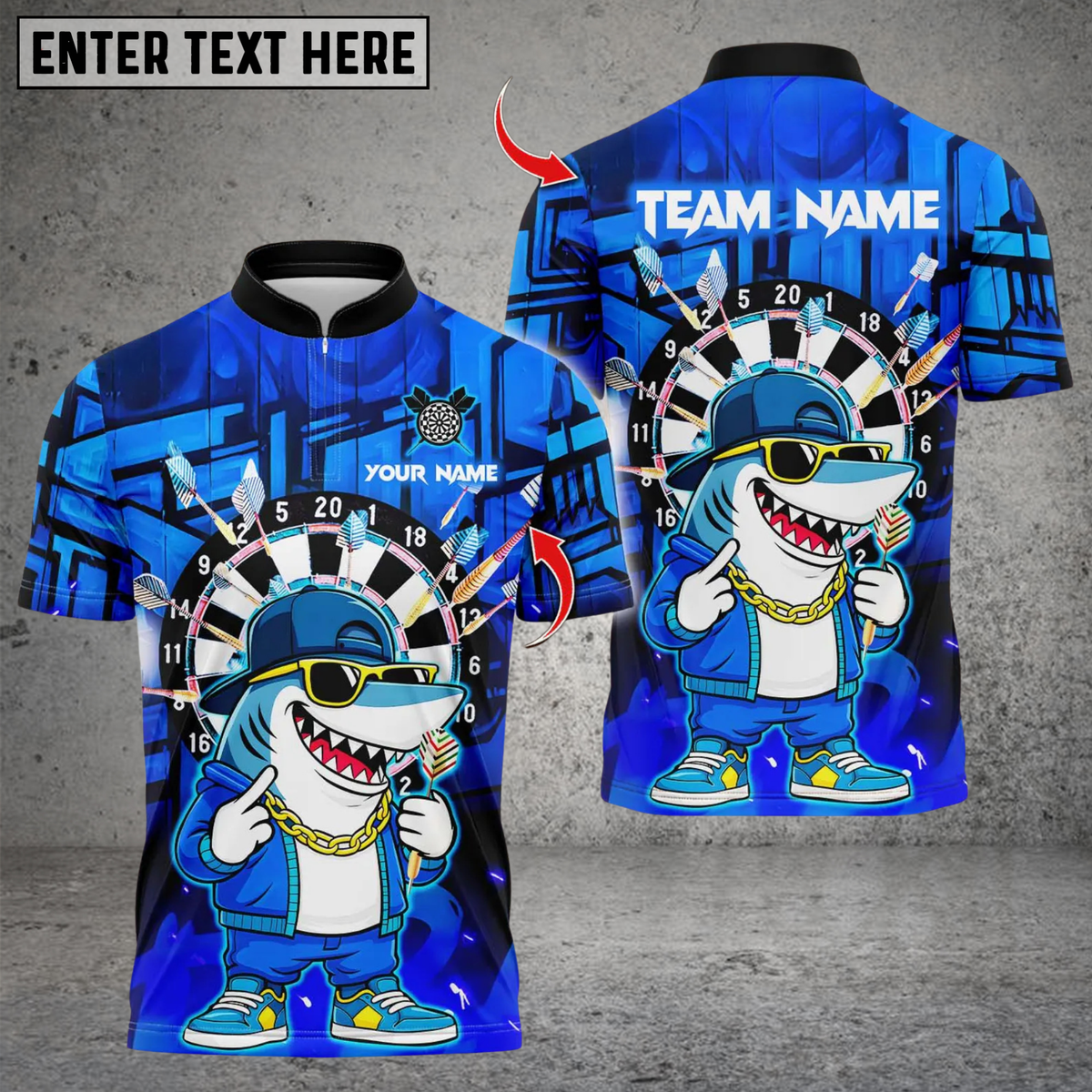 Blisscorners Darts Cool Hiphop Shark With Dartboard Multicolor Customized Name, Team Name 3D Shirts