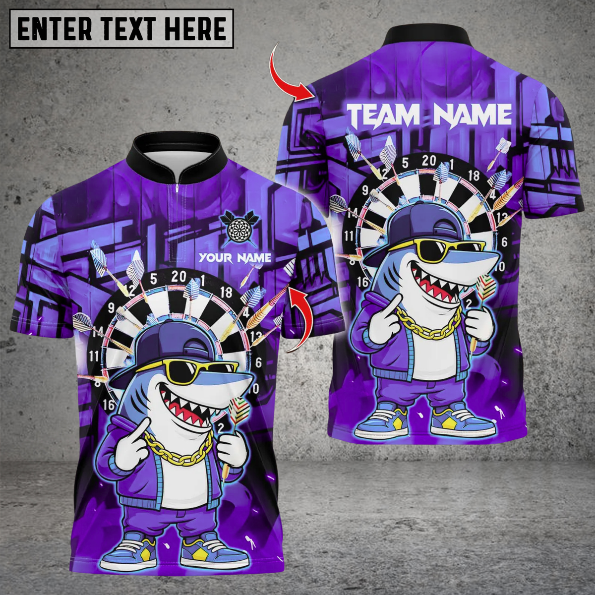 Blisscorners Darts Cool Hiphop Shark With Dartboard Multicolor Customized Name, Team Name 3D Shirts