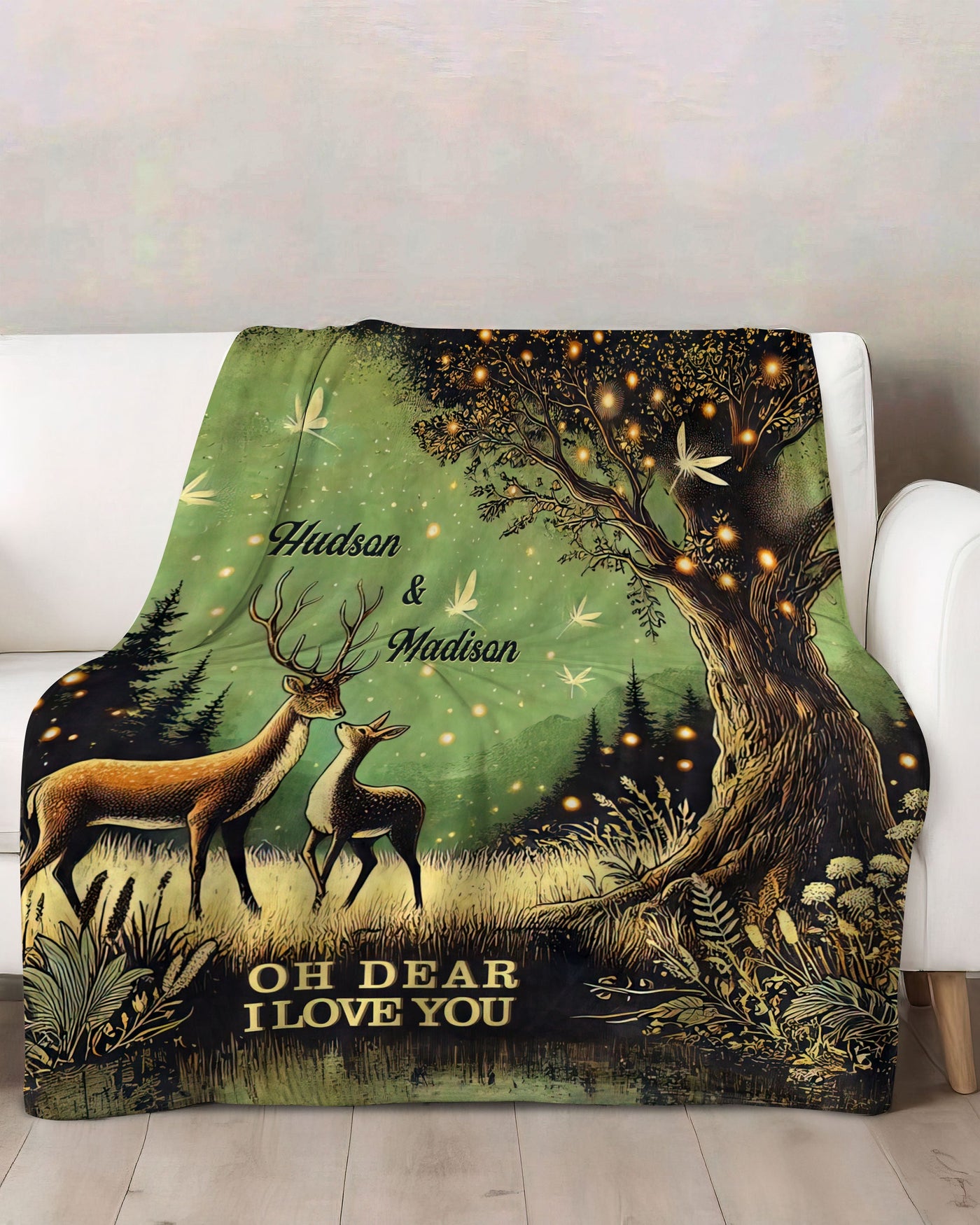 BLISSCORNERS PERSONALIZED OH DEAR I LOVE YOU DEER COUPLE FLEECE BLANKET