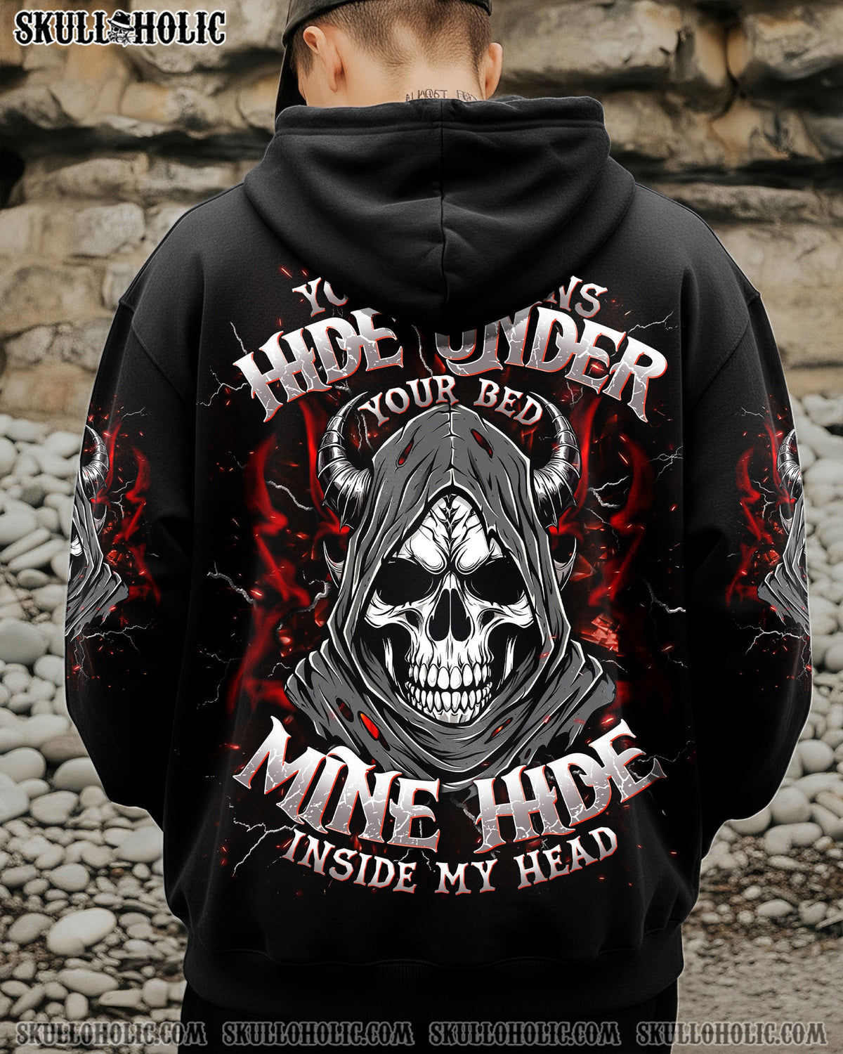 BLISSCORNERS YOUR DEMONS HIDE UNDER YOUR BED SKULL REAPER DEMON ALL OVER PRINT