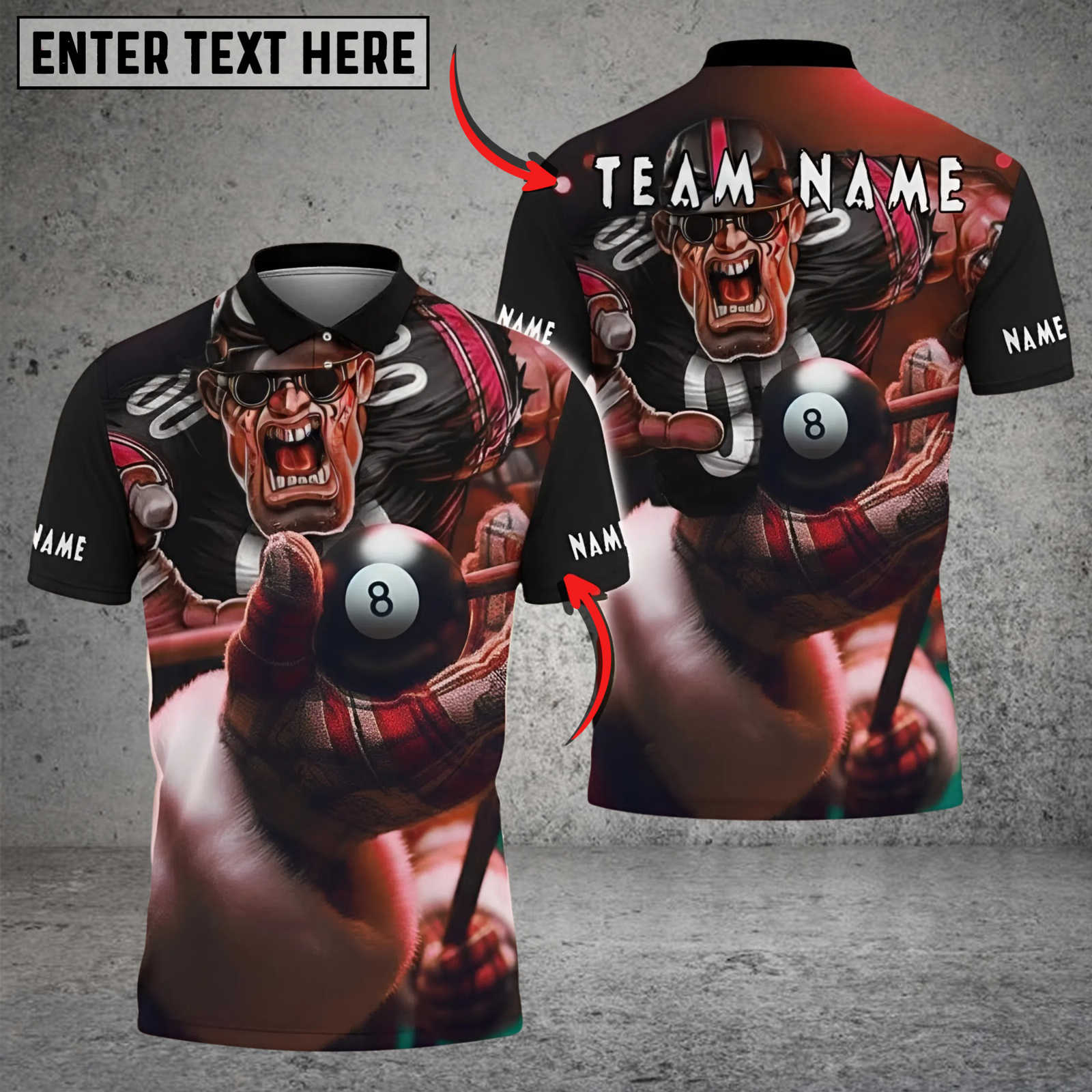 Blisscorners Billiard Mad 8-Ball Enforcer Multicolor Customized Name, Team Name 3D Shirt
