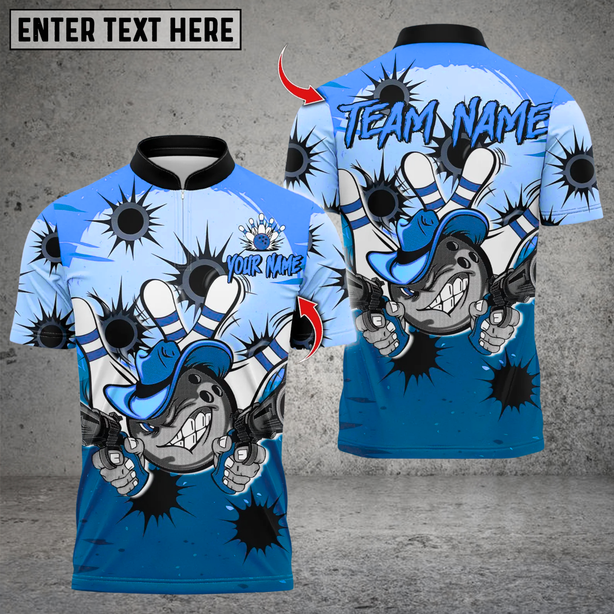 Blisscorners Bowling Cowboy Bowling With Bullet Holes Multicolor Customized Name, Team Name 3D Shirts