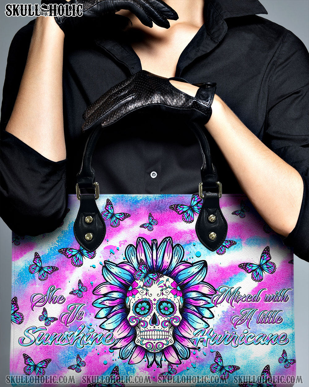 BLISSCORNERS SHE IS SUNSHINE TIE DYE SUGAR SKULL LEATHER HANDBAG
