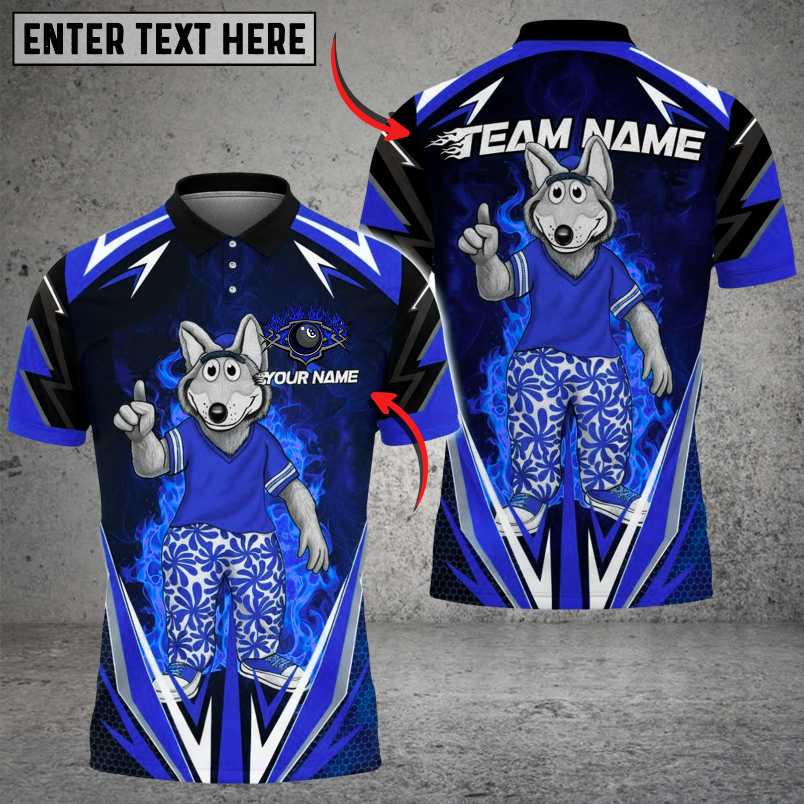 Blisscorners Billiard Wolf Mascot Flames Multicolor Customized Name, Team Name 3D Shirt