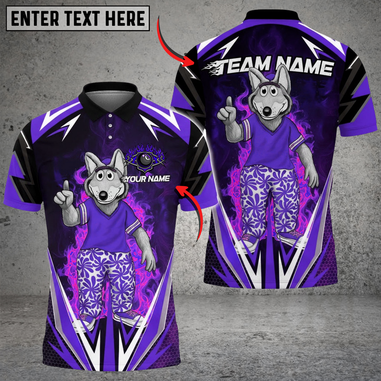 Blisscorners Billiard Wolf Mascot Flames Multicolor Customized Name, Team Name 3D Shirt