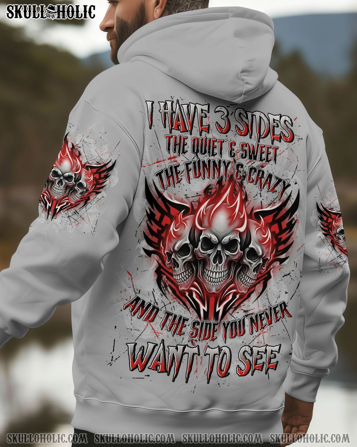 BLISSCORNERS I HAVE 3 SIDES 3 FIRE SKULLS ALL OVER PRINT