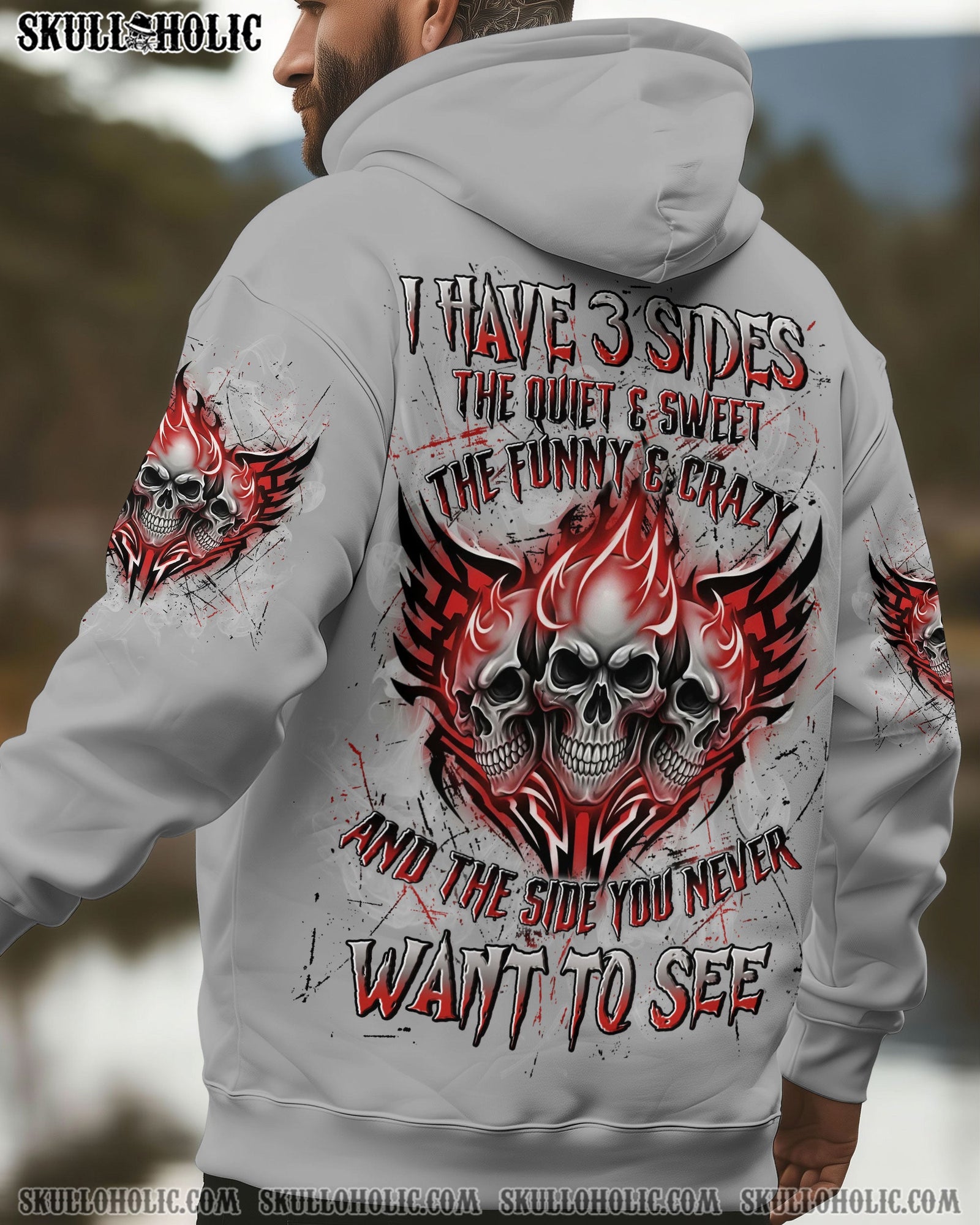 BLISSCORNERS I HAVE 3 SIDES 3 FIRE SKULLS ALL OVER PRINT
