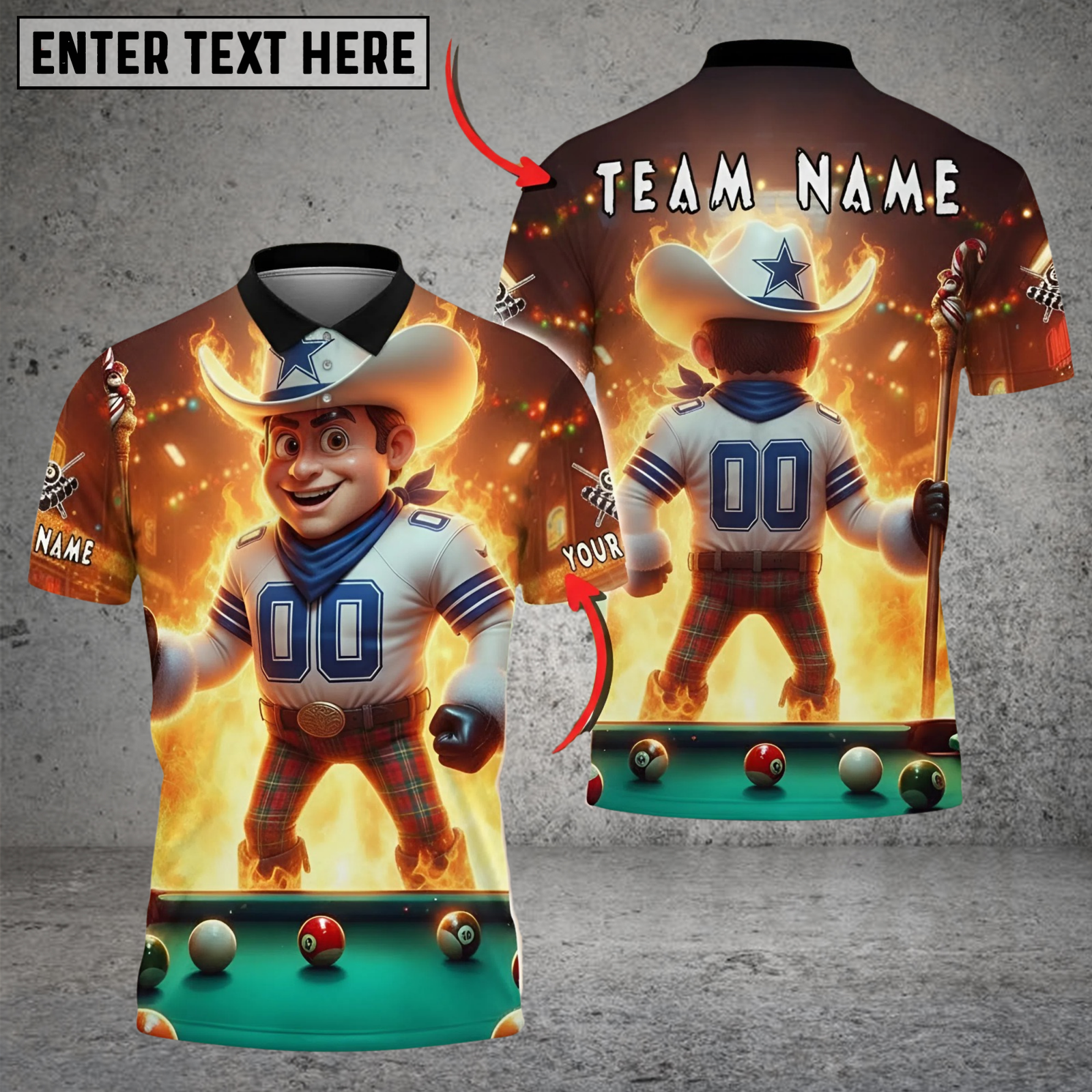 Blisscorners Billiard Electric-Cowboy QB Mascot Personalized Name 3D Unisex Shirt