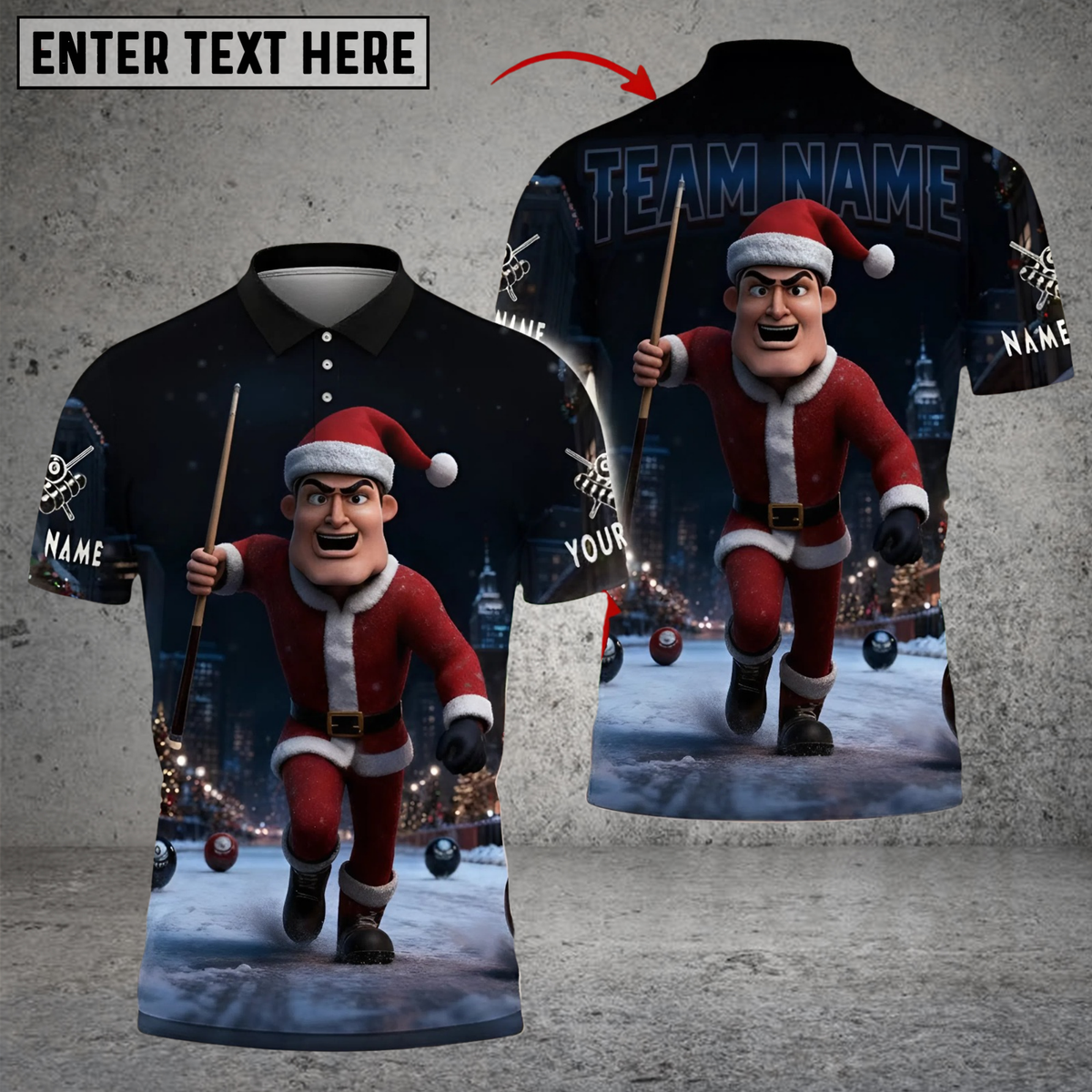 Blisscorners Billiard Midnight Santa Striker Personalized Name 3D Unisex Shirt