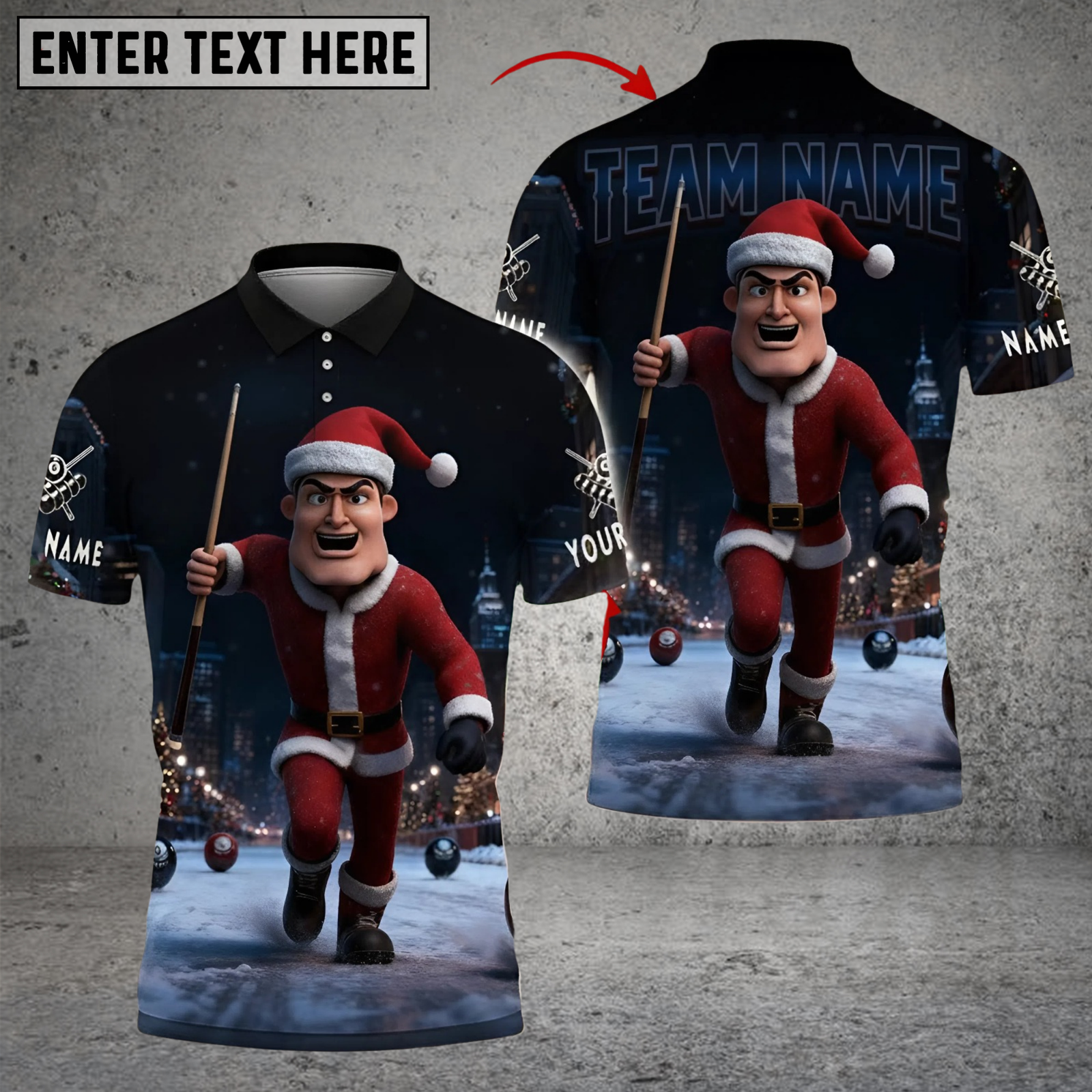 Blisscorners Billiard Midnight Santa Striker Personalized Name 3D Unisex Shirt